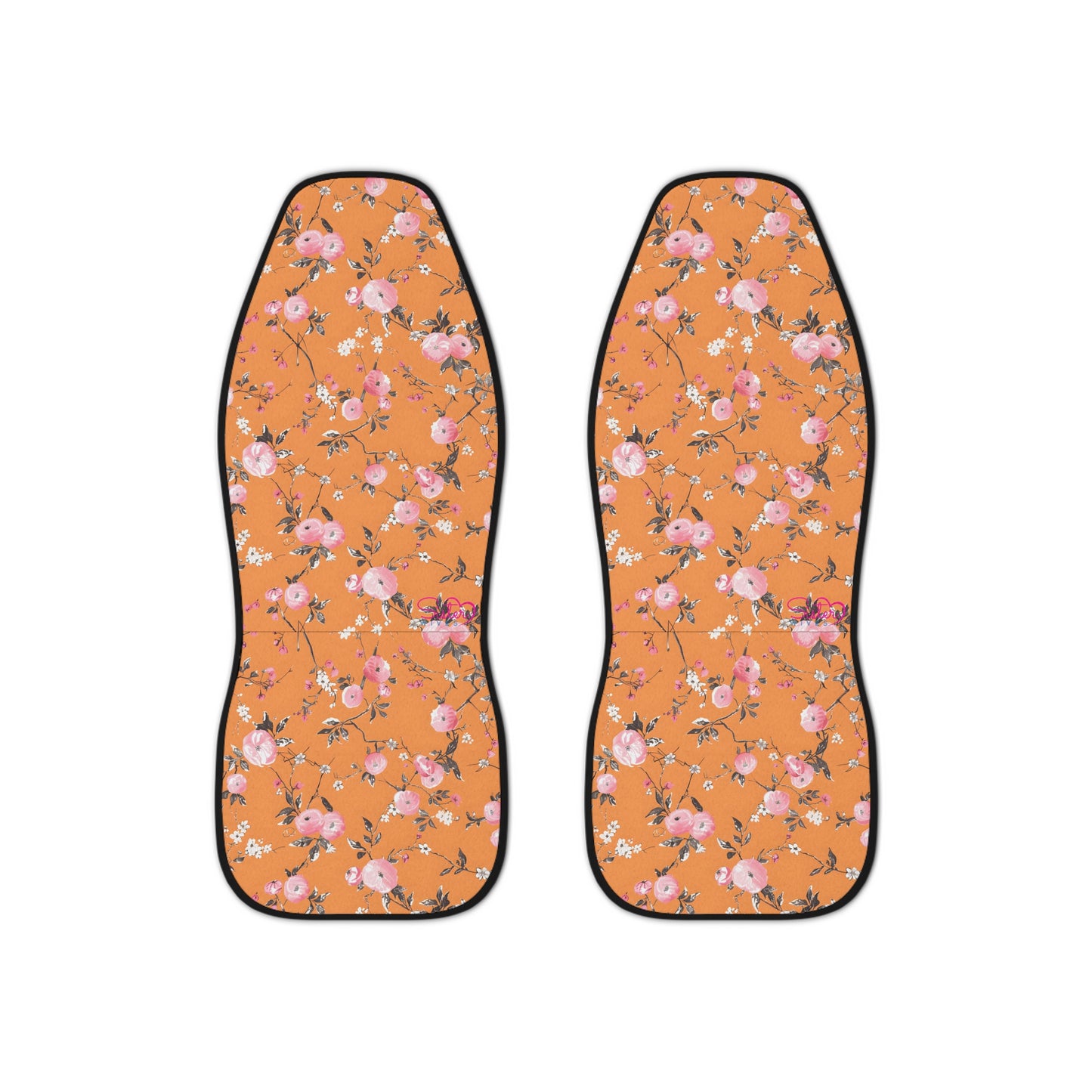 Orange Boho Floral Car Seat Covers – Retro Aesthetic Auto Decor | Polyamory & ENM Friendly