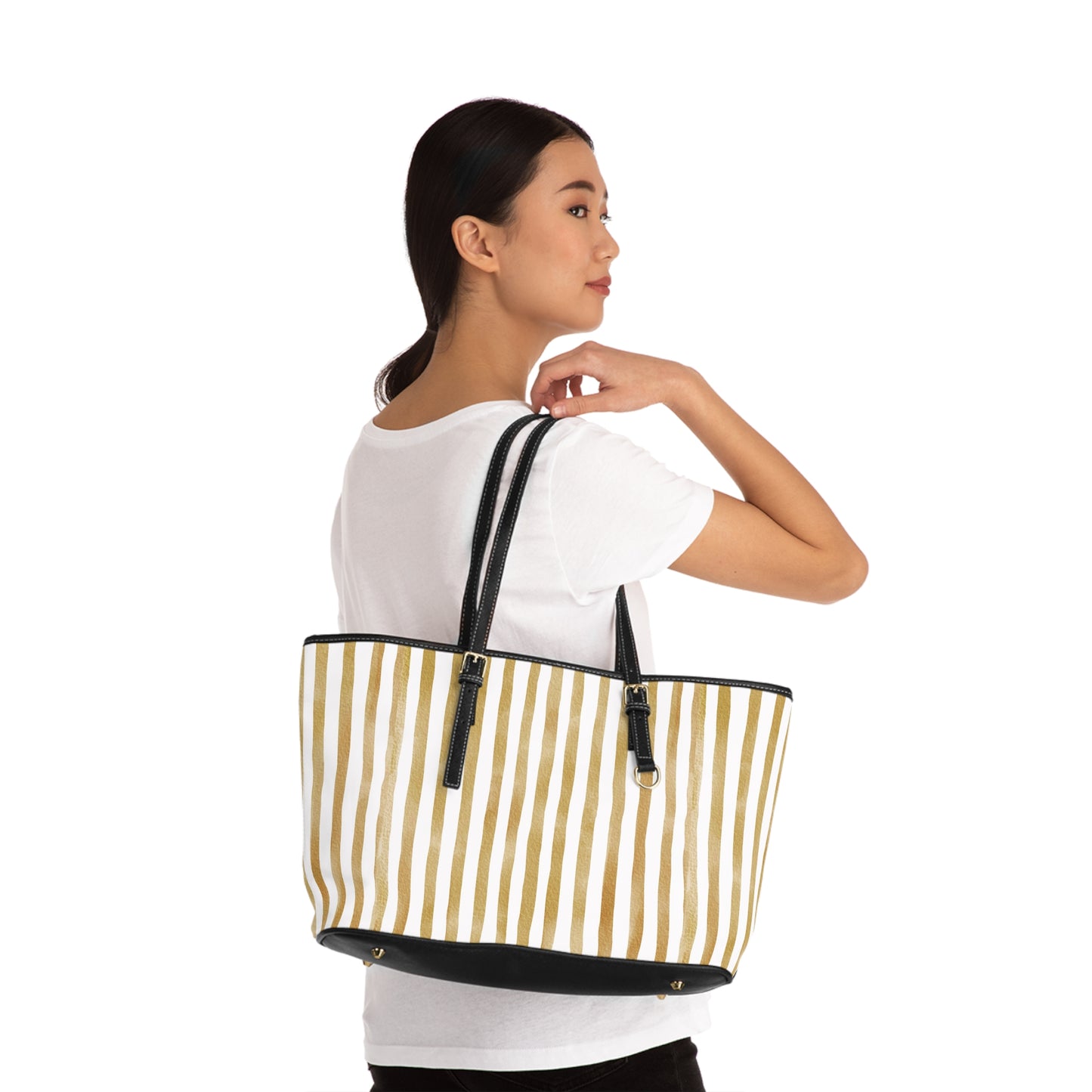 XL Stripe Shoulder Purse – Polyamory Sisterwives ENM Friendly Tote | Swinger Lifestyle Handbag | Soft Blush Minimalist Weekend Bag
