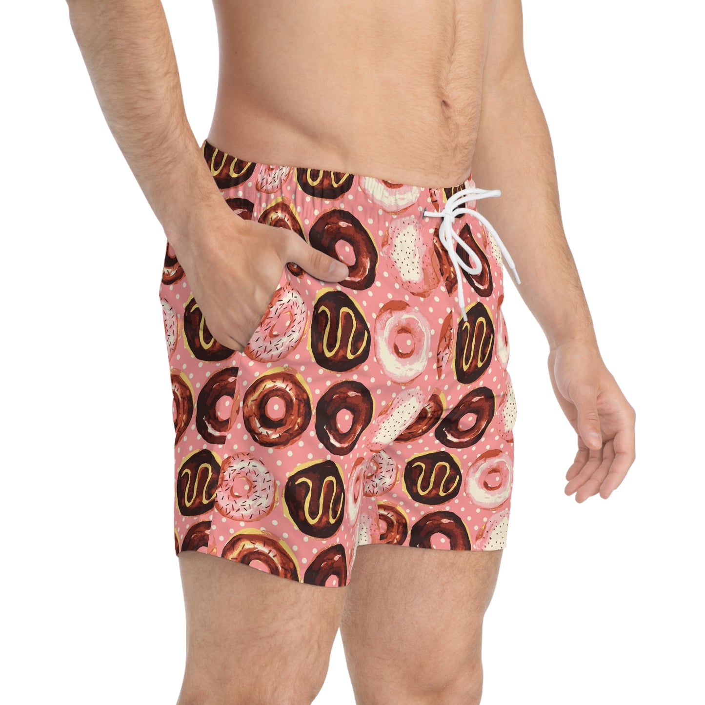 Pink Donut Swim Trunks for Men – Pink Fun Fast-Dry Board Shorts with Drawstring | XS–3XL Summer Swimwear