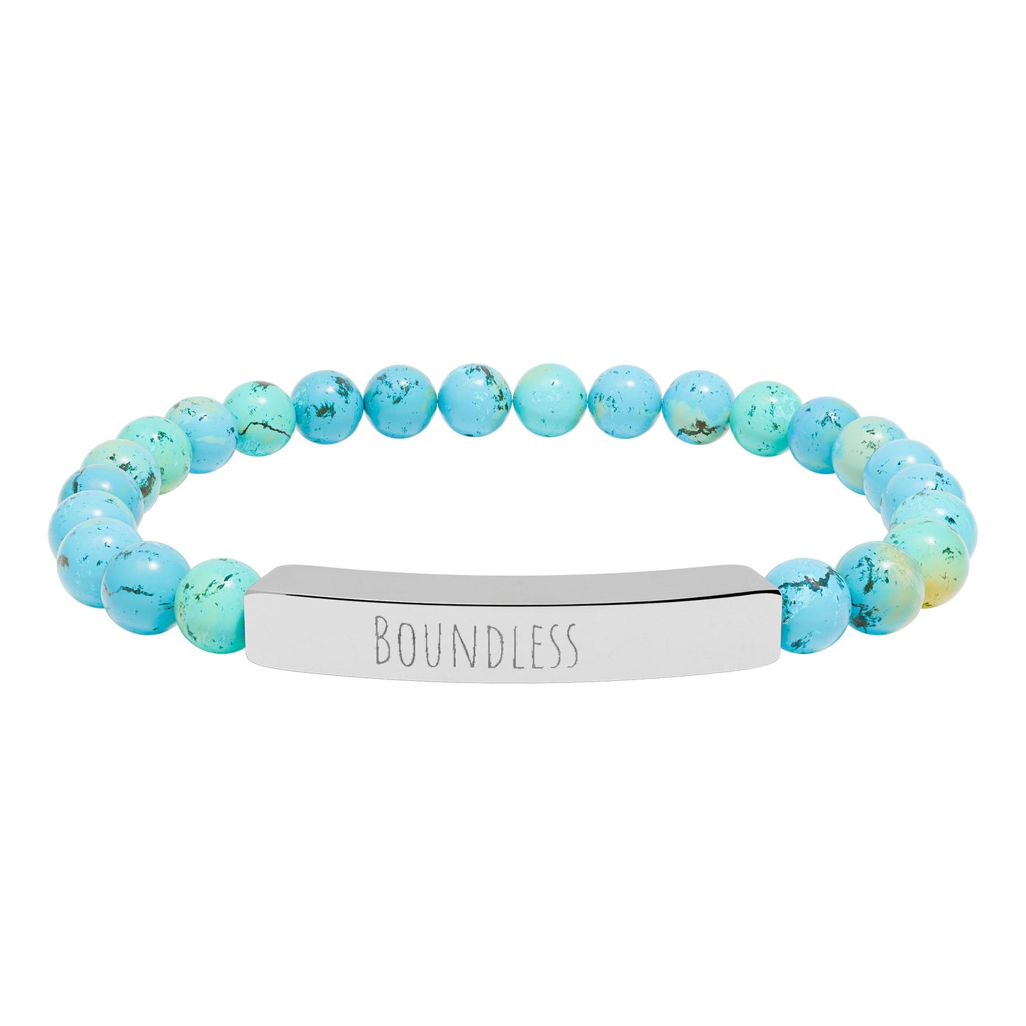 “Boundless” Natural Stone Stretch Bar Bracelet – Engraved Stainless Steel ID Bracelet, Polyamory & ENM Jewelry, Minimalist Relationship Symbol