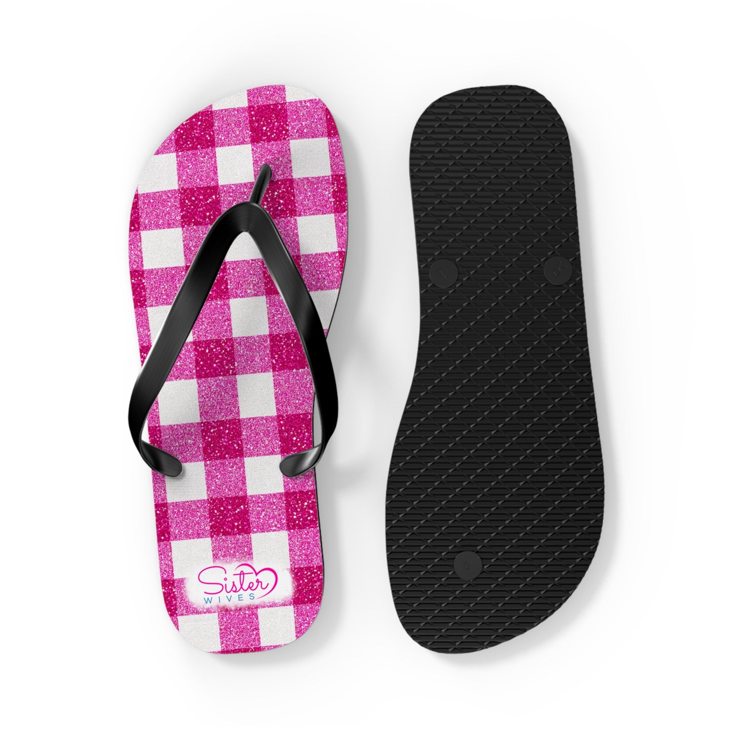 Pink Gingham Flip Flops for Women | Ethical Non Monogamy & Poly Lifestyle Sandals