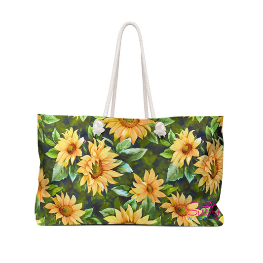 Sunflower Weekender Bag – Floral Travel Tote, Large Sunflower Overnight Bag, Cottagecore Farmhouse Carryall, Beach & Weekend Getaway Bag