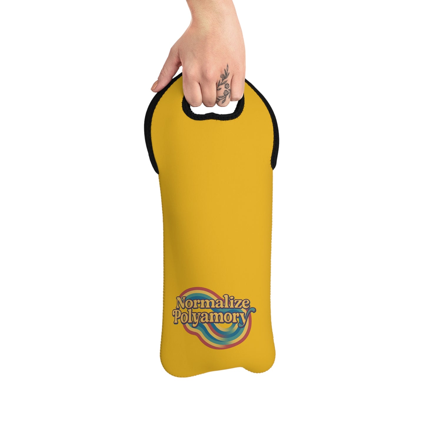 Yellow Normalize Polyamory Wine Tote Bag, Eco-Friendly Wine Carrier, Gift for Wine Lovers, Tropical Wine Bag, Wedding Favor Idea