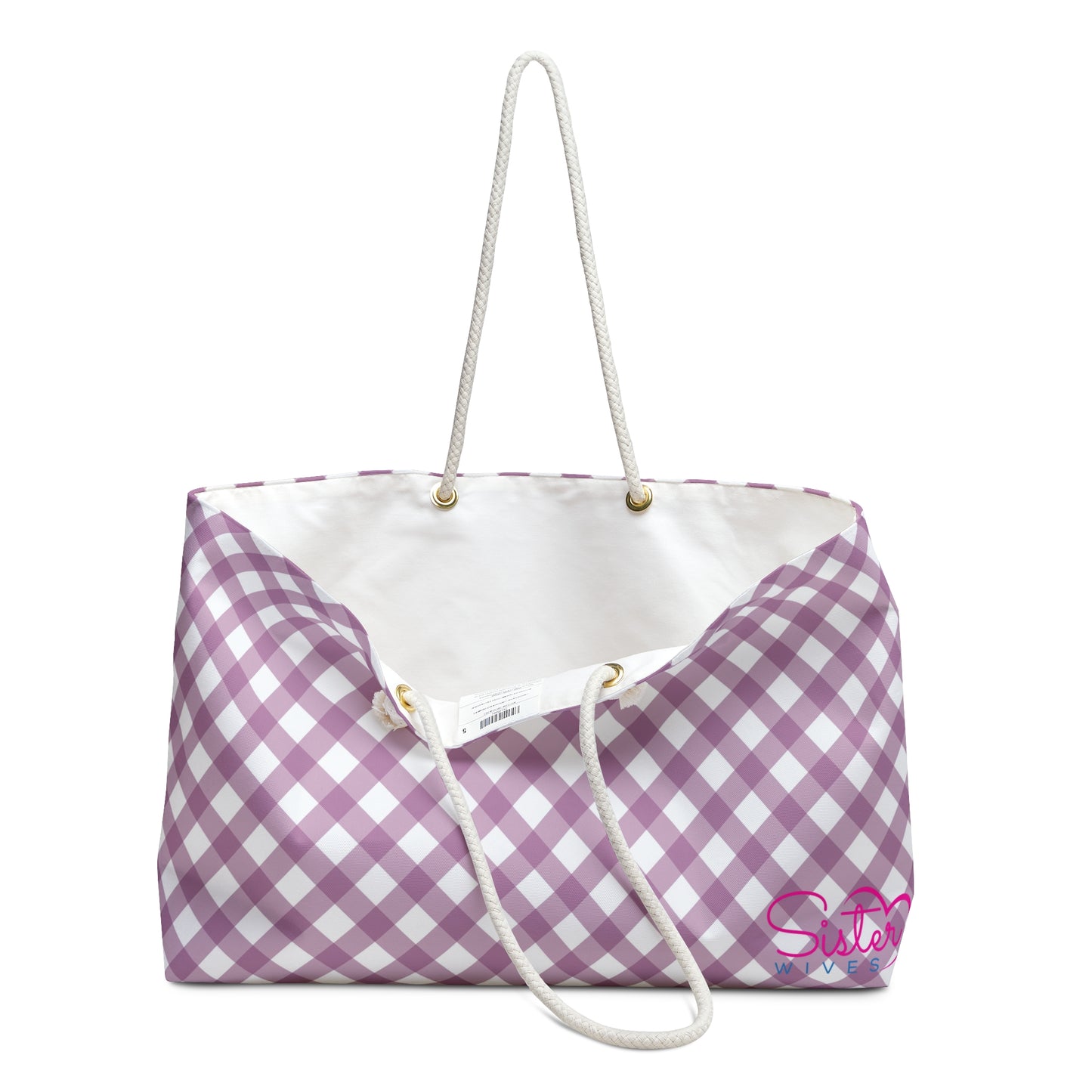 Lavender Gingham Weekender Tote Bag | Soft Pink Aesthetic Travel Bag | Sisterwives Polyamory Overnight Tote | Ethical Non-Monogamy Gift