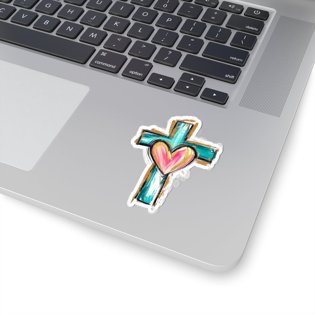 Cross With Heart Kiss Cut Sticker – Faith Inspired Vinyl Sticker | Love & Grace Christian Decal | Laptop Water Bottle Sticker