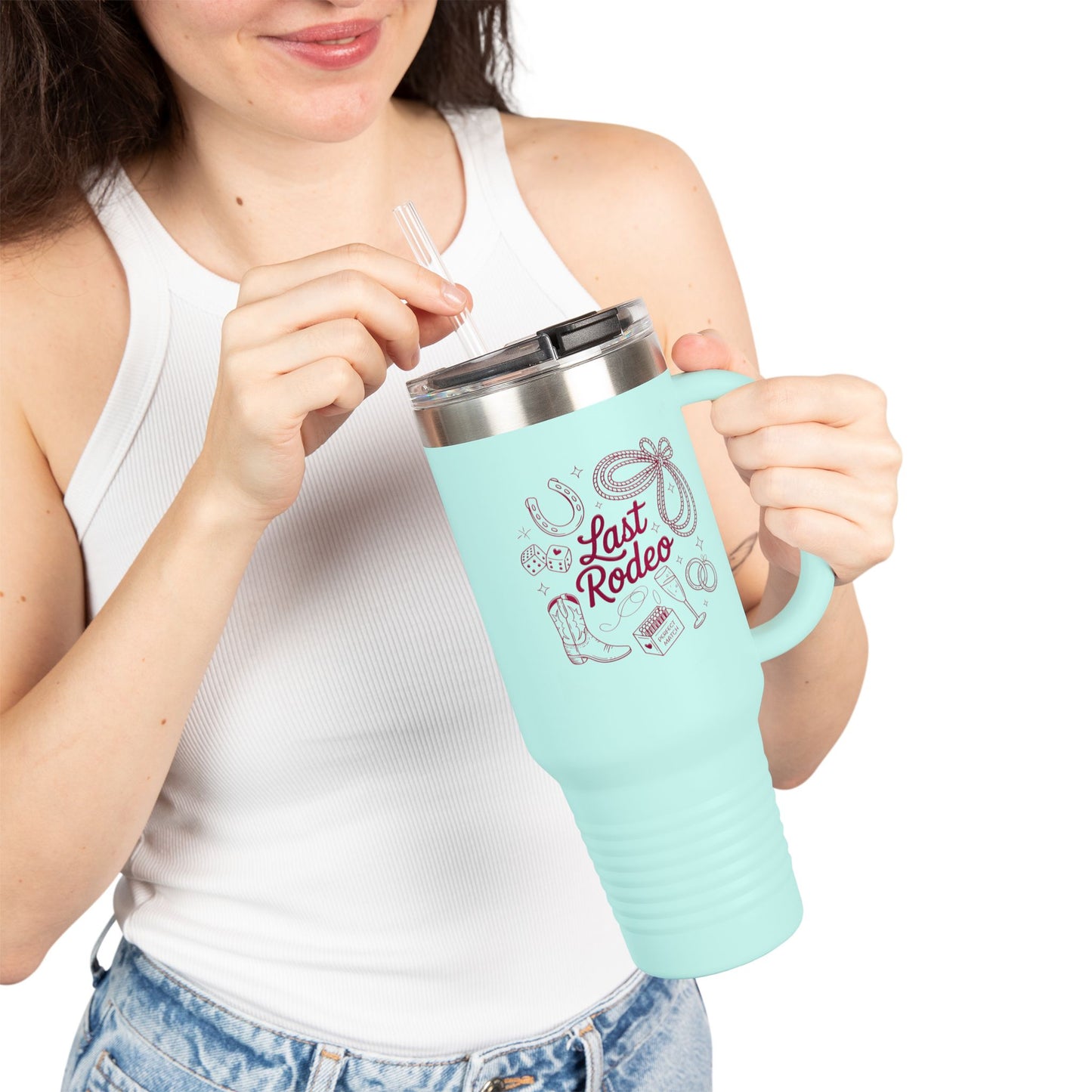 Last Rodeo 40oz Insulated Travel Mug – Western Bachelorette Lucky Cowgirl Tumbler with Straw | Stainless Steel BPA-Free Cup