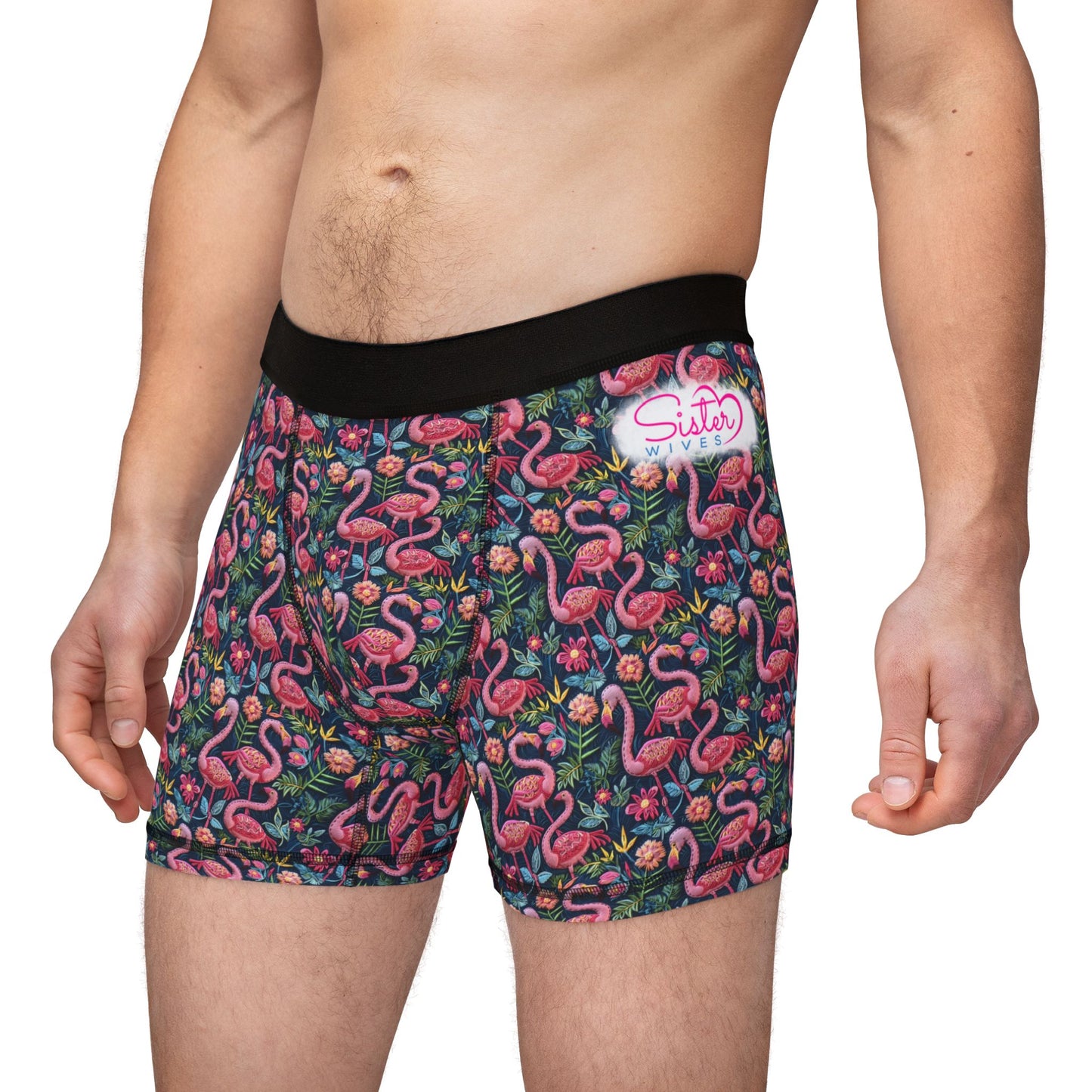 Sisterwives Tropical Flamingos Men's Boxers | Fun Swinger Underwear, Summer Loungewear, Tropical Gift, Comfortable Boxers, Vibrant Print