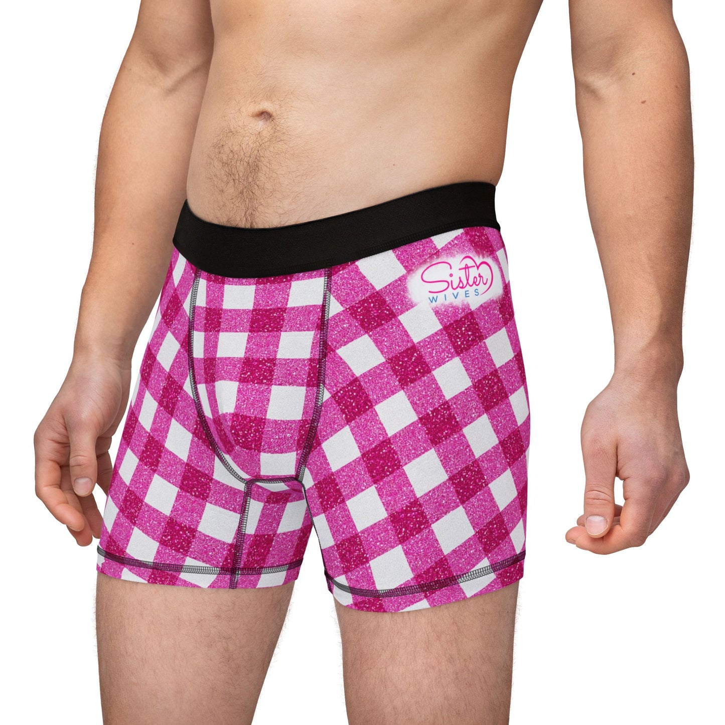 Men’s Valentine’s Gingham Boxer Briefs – Pink Checkered Boxers, Polyamory & Swinger Friendly Underwear, ENM Pride, Matching Couples Sets Available