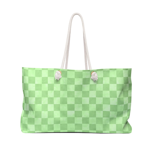 Green Checker Weekender Bag | Cozy Travel Tote | ENM & Polyamory Friendly Overnight Bag | Chosen Family Aesthetic Carryall