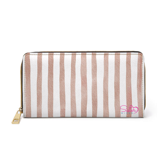 Stripe Zip Up Wallet – Polyamory Sisterwives ENM Friendly Wallet | Swinger Lifestyle Accessory | Minimalist Blush Stripe Zipper Wallet