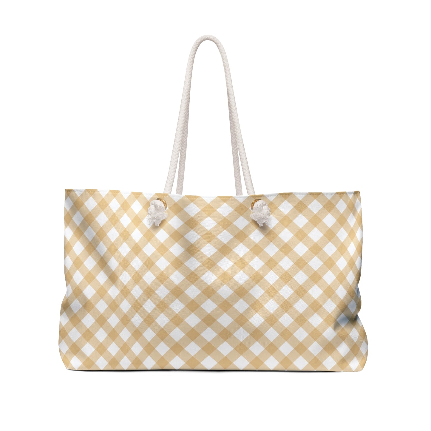 Beige Gingham Weekender Tote Bag | Neutral Aesthetic Travel Bag | Sisterwives Polyamory Overnight Tote | Ethical Non-Monogamy Gift