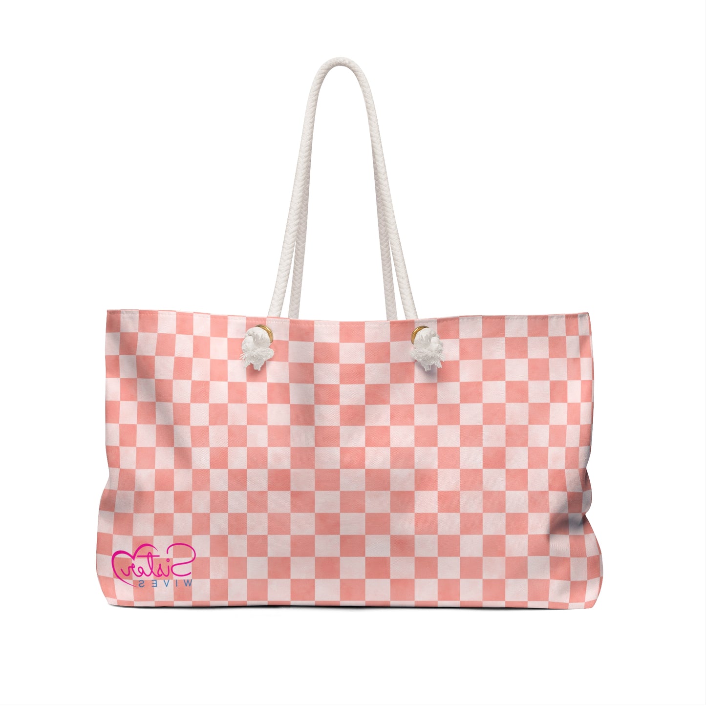 Pink Checker Weekender Bag | Soft Aesthetic Travel Tote | ENM & Polyamory Friendly Overnight Bag | Chosen Family Carryall
