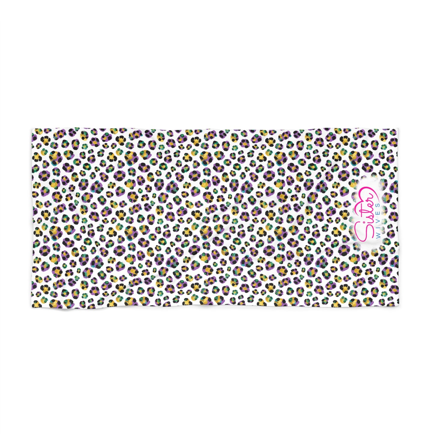 Mardi Gras Cheetah Print Beach Towel | Polyamory ENM Friendly | Matching Couple & Throuple Towel | Festival Cruise Pool & Resort Towel