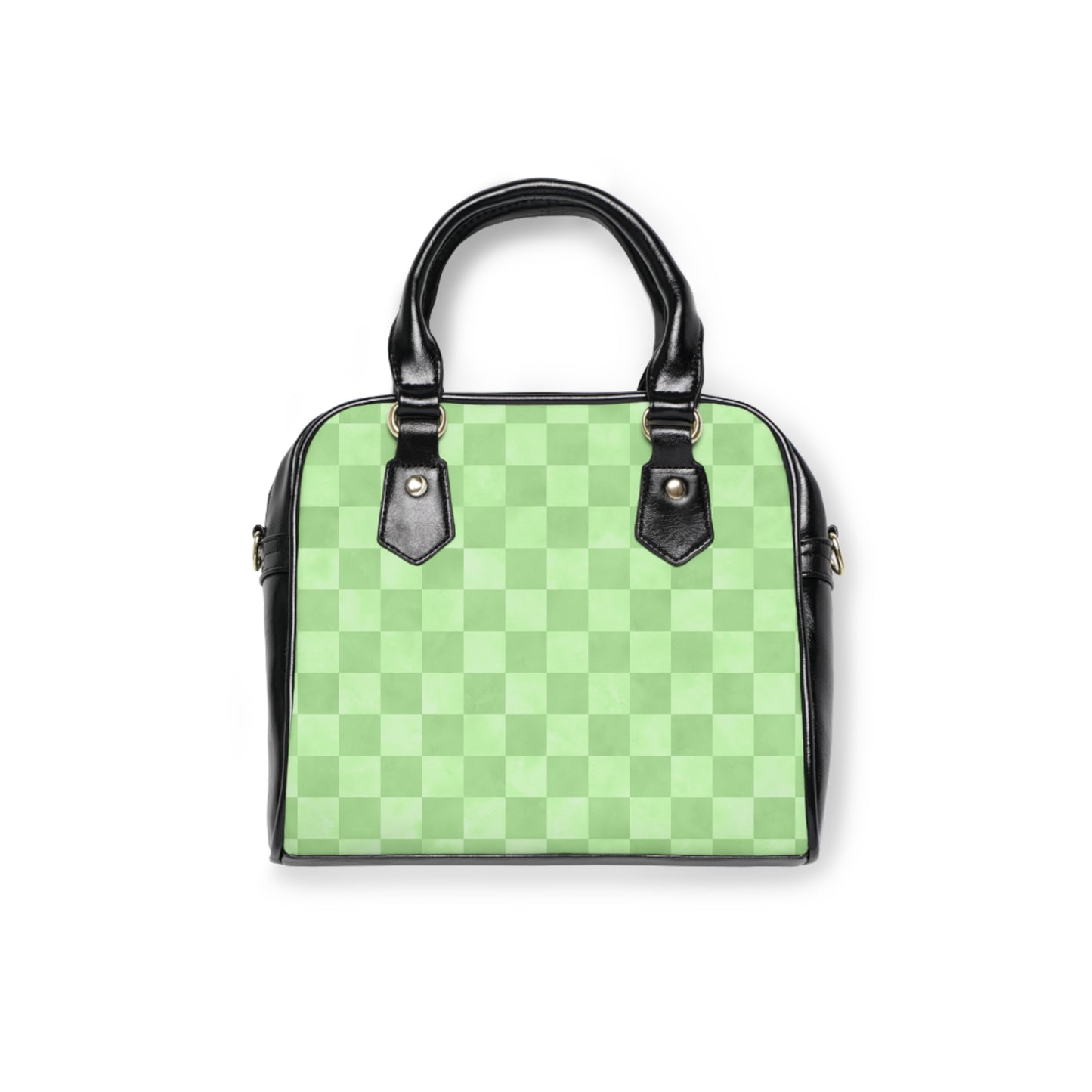 Green Checkered Shoulder Handbag – Modern Geometric PU Leather Purse, Polyamory & ENM Friendly Fashion Bag, Love-Positive Gift