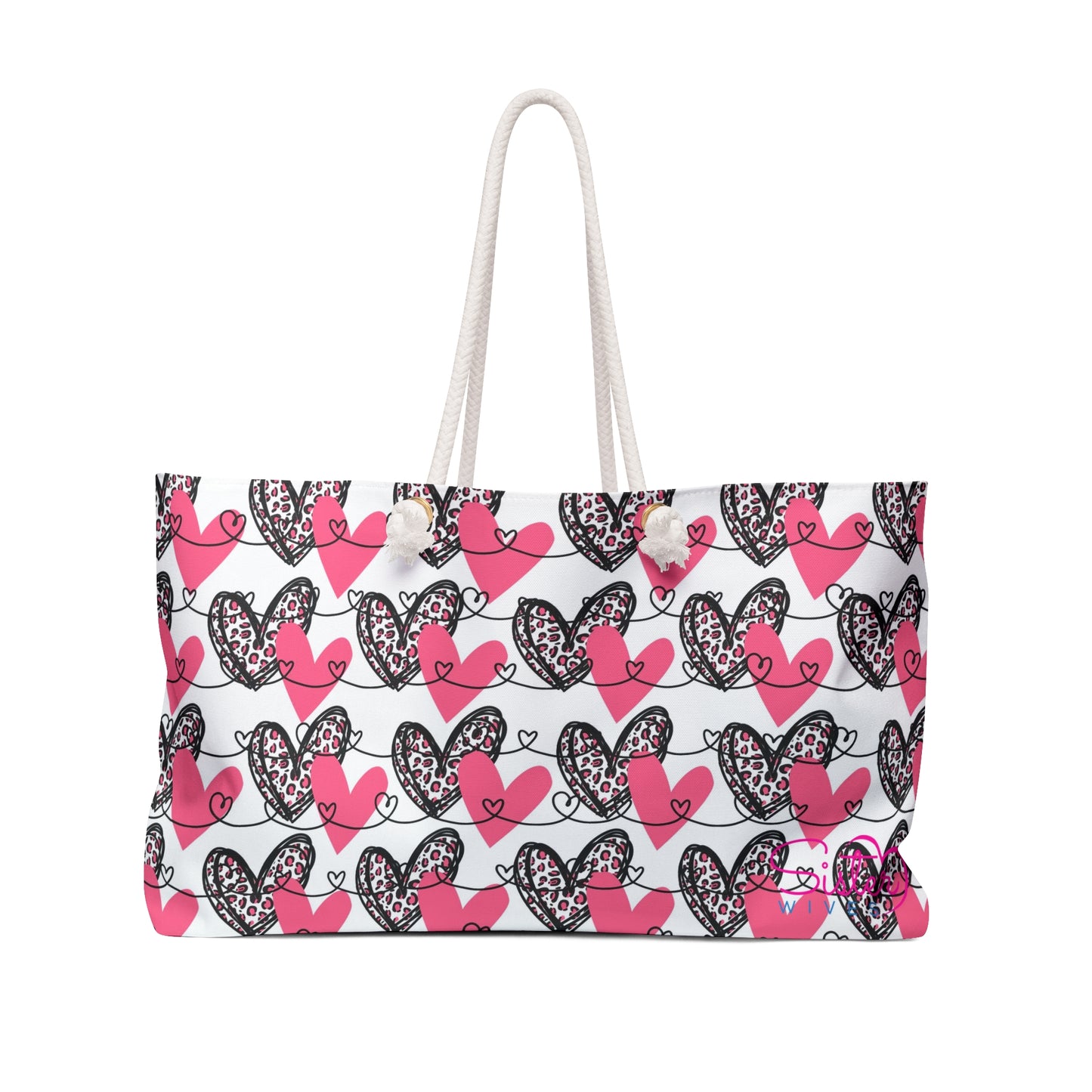 Valentine Weekender Bag Pink Hearts Cheetah Print Travel Tote | Love Pattern Overnight Bag | Cute Valentine Getaway Bag