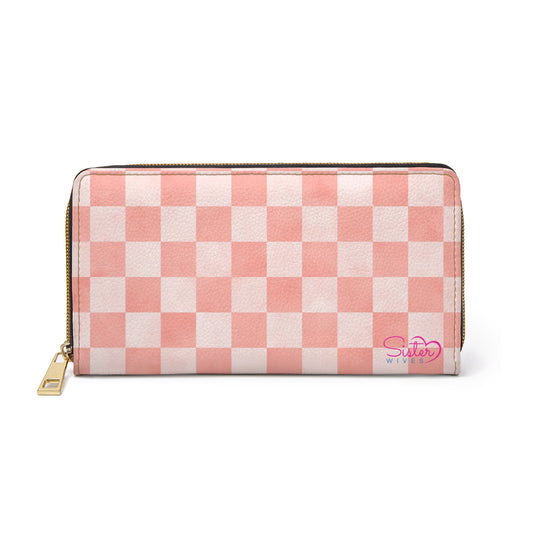 Checkered Pink Zipper Wallet | Polyamory Friendly Accessory | ENM Lifestyle Wallet | Inclusive Chosen Family Gift | Colorful Retro Checker Wallet