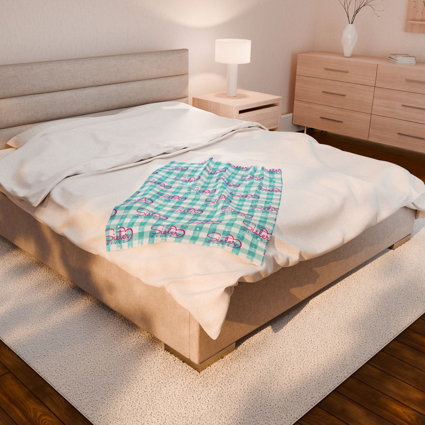 Sister Wives Light Blue Gingham Velveteen Plush Blanket