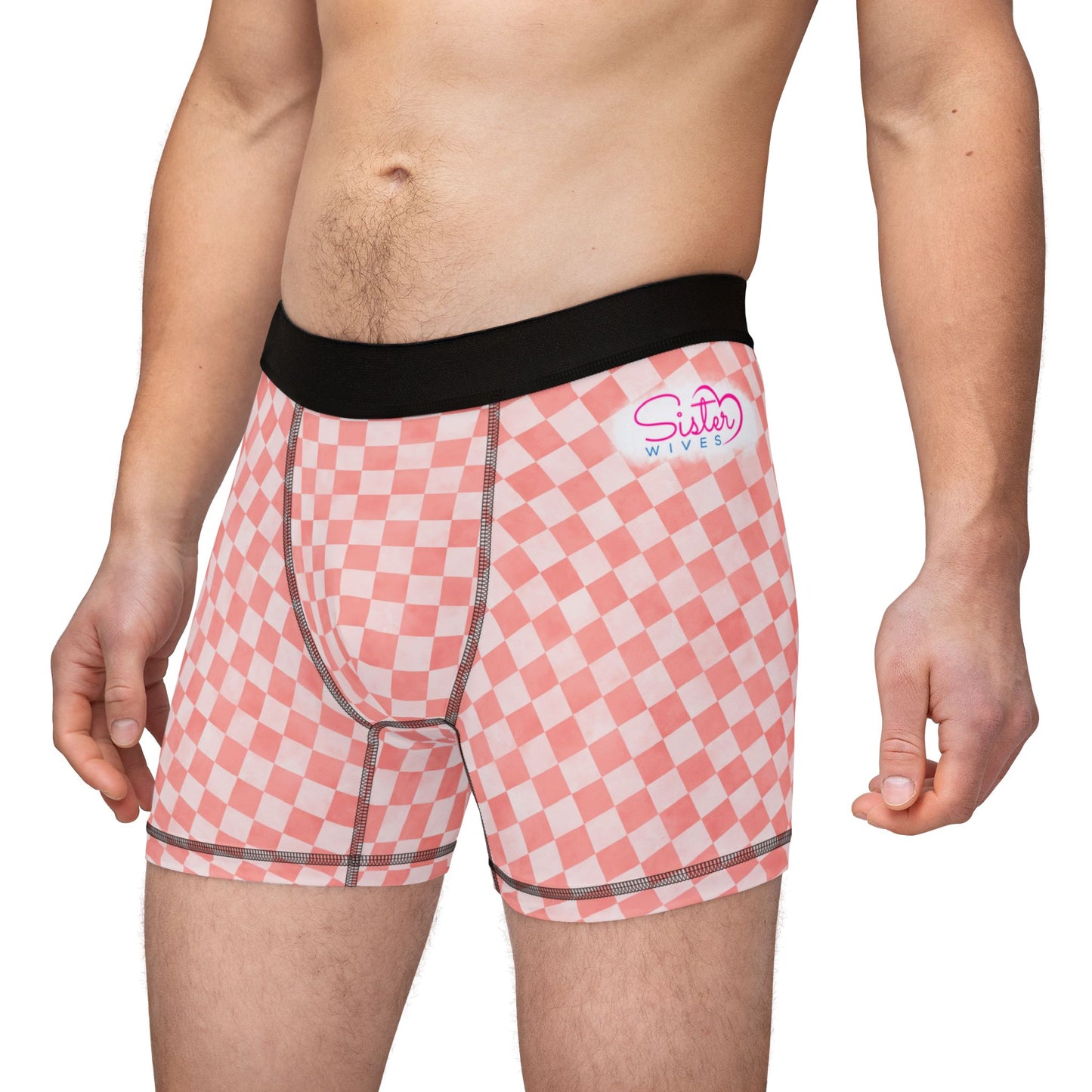 Pink Checker Men’s Boxer Briefs | Aesthetic Stretch Underwear | ENM & Polyamory Friendly Loungewear