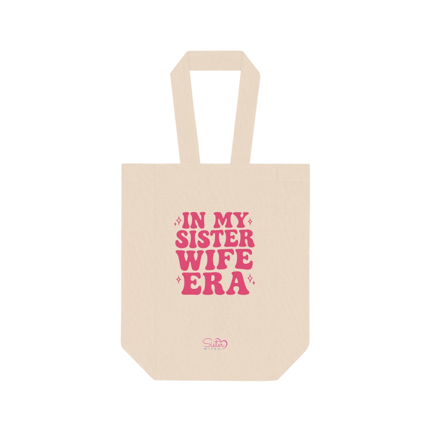 Double Wine Tote Pink "In My Sister Wife Era" Canvas Bottle Carrier, Bridal Shower & Sisterhood Gift