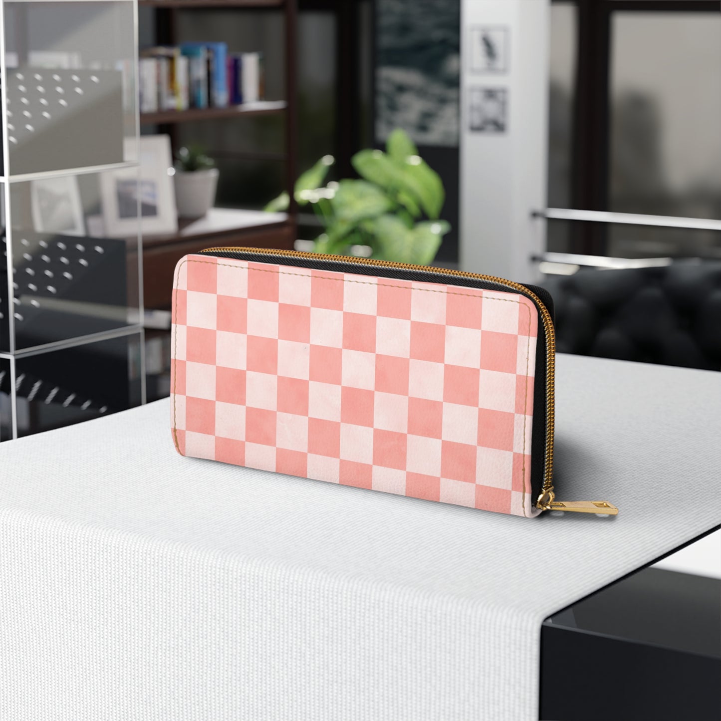 Checkered Pink Zipper Wallet | Polyamory Friendly Accessory | ENM Lifestyle Wallet | Inclusive Chosen Family Gift | Colorful Retro Checker Wallet