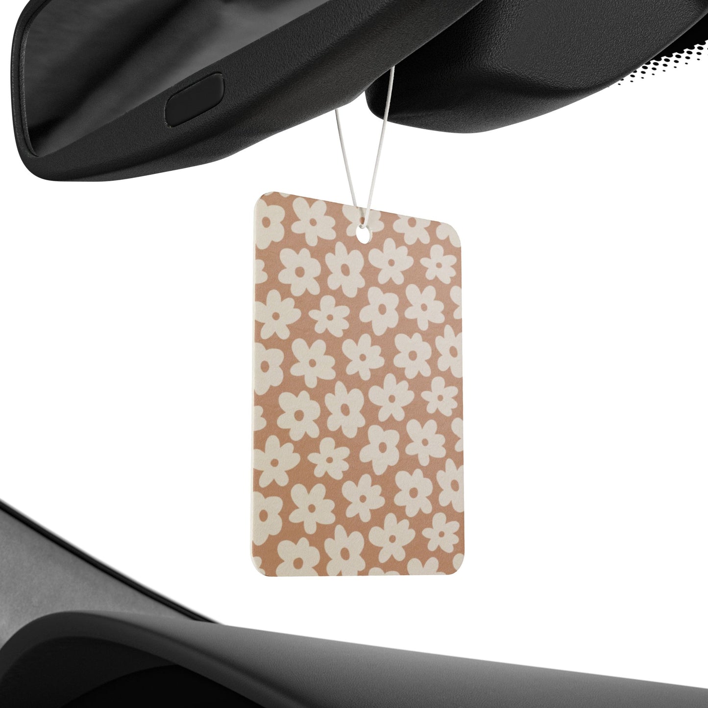 Brown Retro Floral Car Air Freshener – Cute Daisy Aesthetic Hanging Diffuser | Pine, New Car & Black Ice Scents