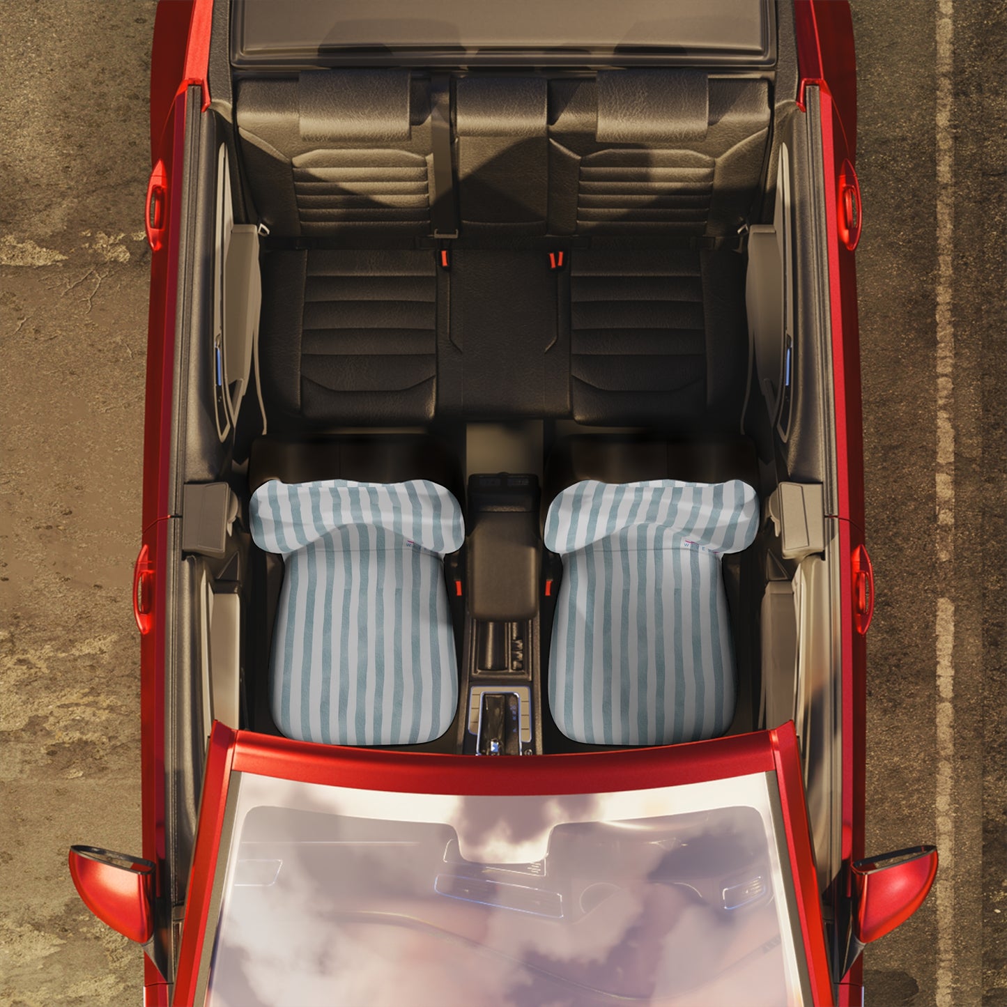 Light Blue Stripe Car Seat Covers – Minimalist Boho Auto Decor | Polyamory & ENM Friendly