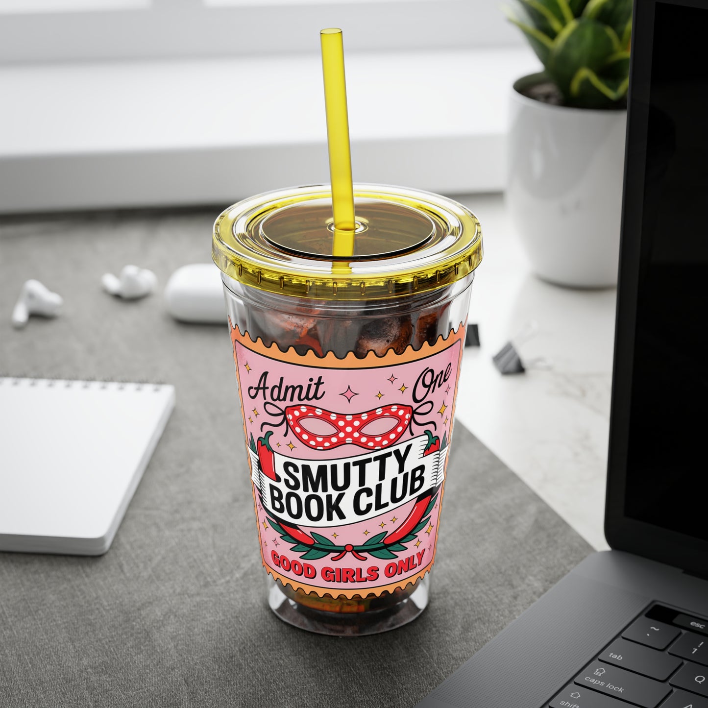 Admit One: Smutty Book Club – 16oz Sunsplash Tumbler | Polyamory Pride Cup | ENM Lifestyle Drinkware | Swinger Aesthetic Travel Cup | Spicy Romance Reader Gift | Poly, Open Relationship, Hotwife Vibes...