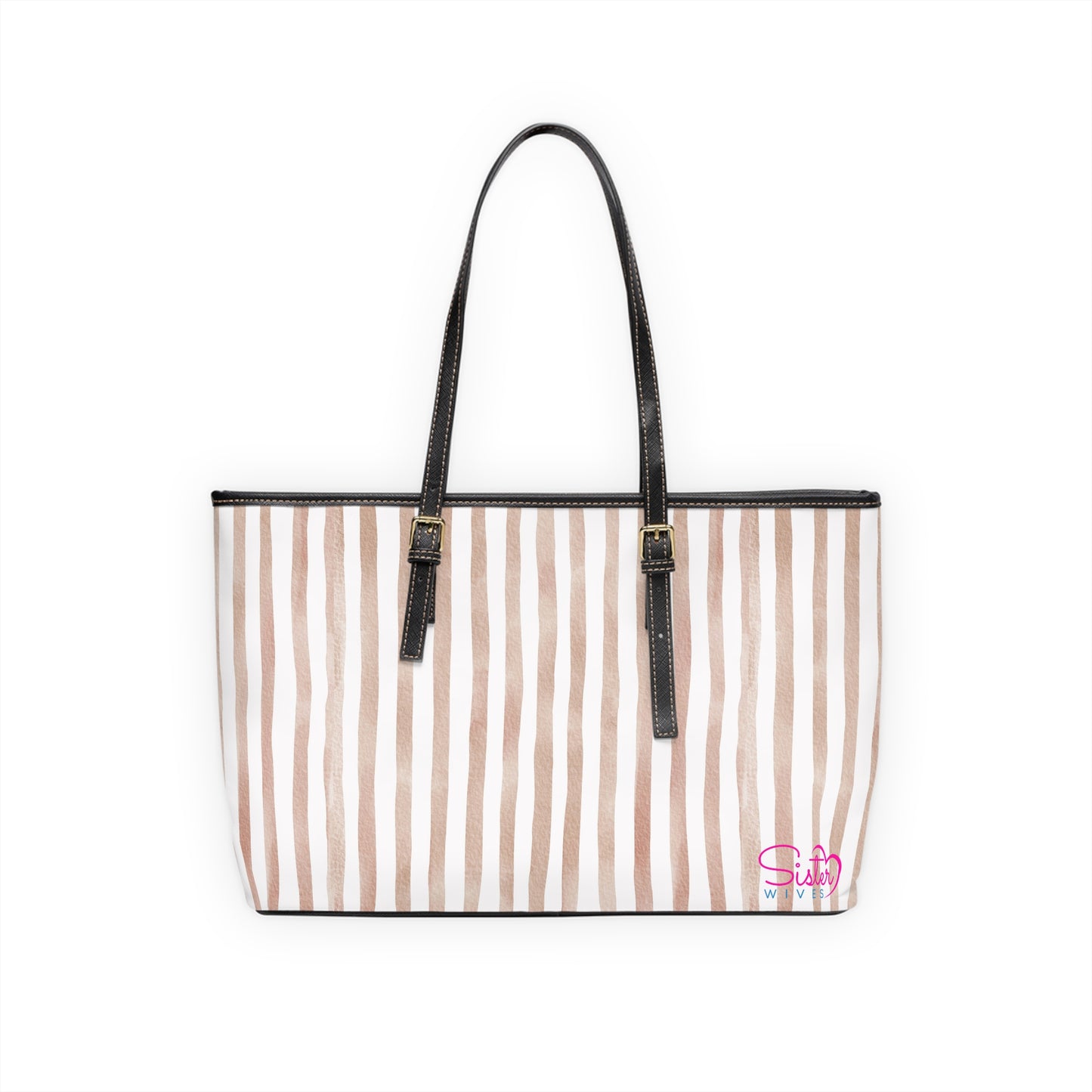 XL Stripe Shoulder Purse – Polyamory Sisterwives ENM Friendly Tote | Swinger Lifestyle Handbag | Soft Blush Minimalist Weekend Bag