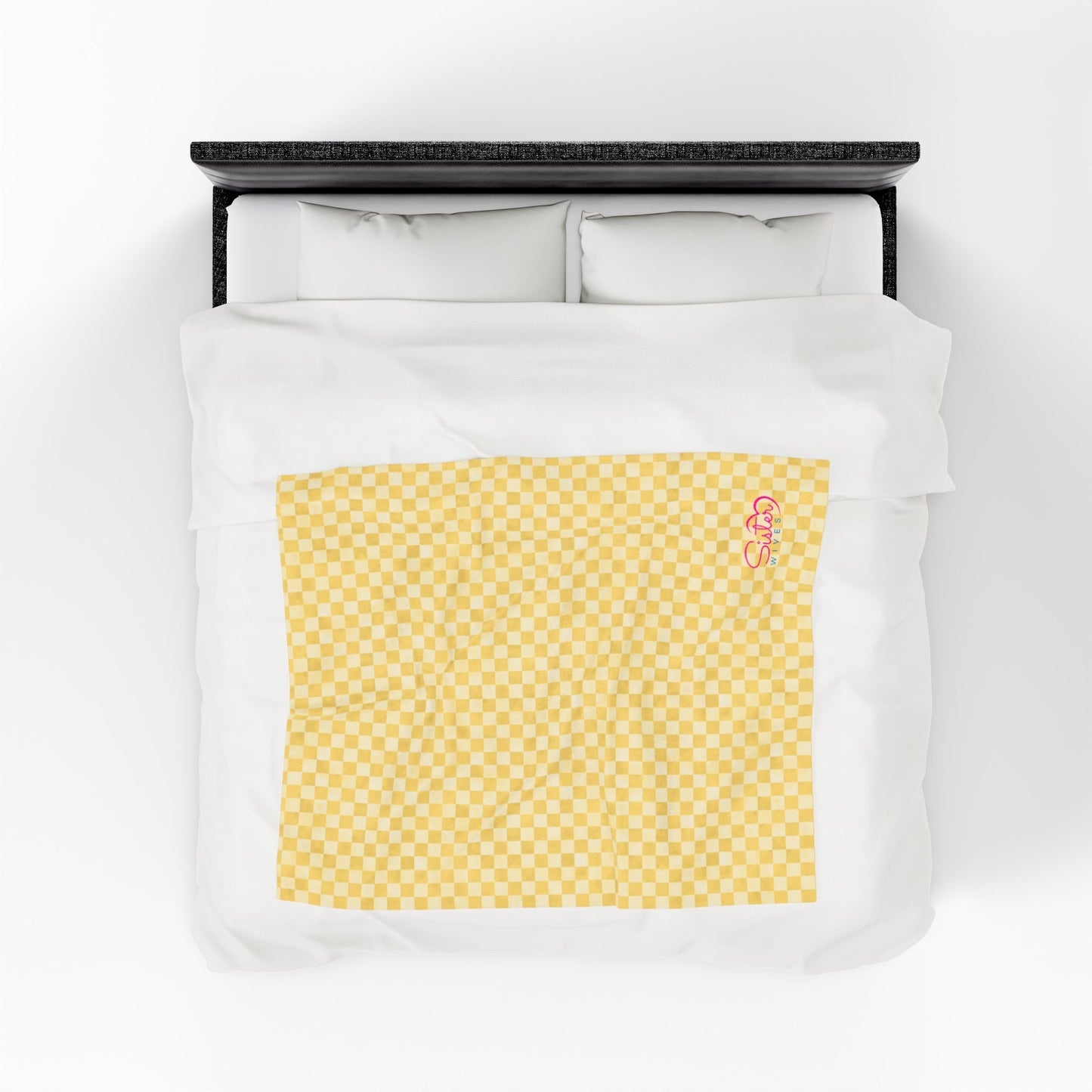 Yellow Checker Plush Blanket | Cozy Velveteen Throw | ENM & Polyamory Friendly Home Decor | Chosen Family Aesthetic Blanket