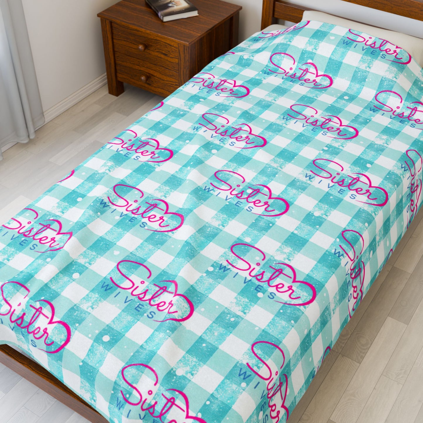 Sister Wives Light Blue Gingham Velveteen Plush Blanket