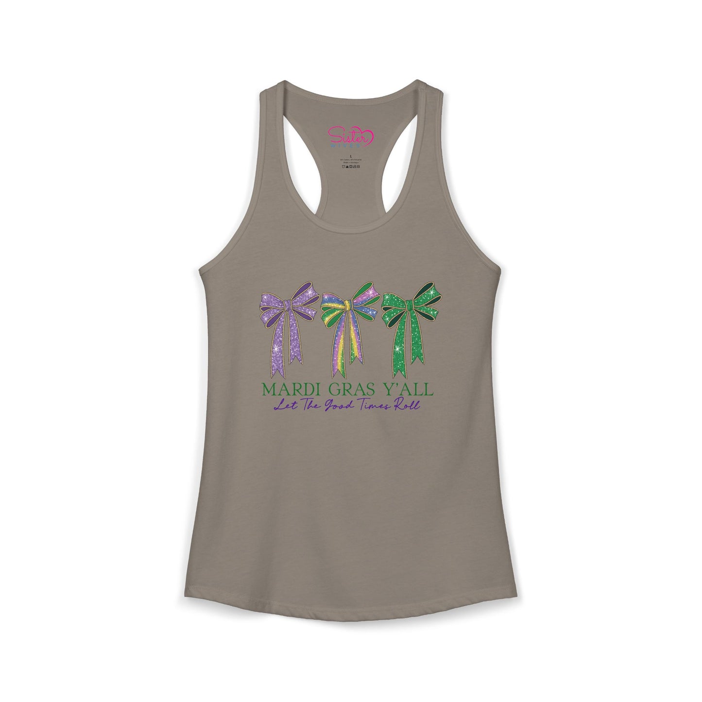 Mardi Gras Y’all Racerback Tank – Polyamorous ENM Throuple Swinger Shirt | Purple Green Gold Mardi Gras Festival Top