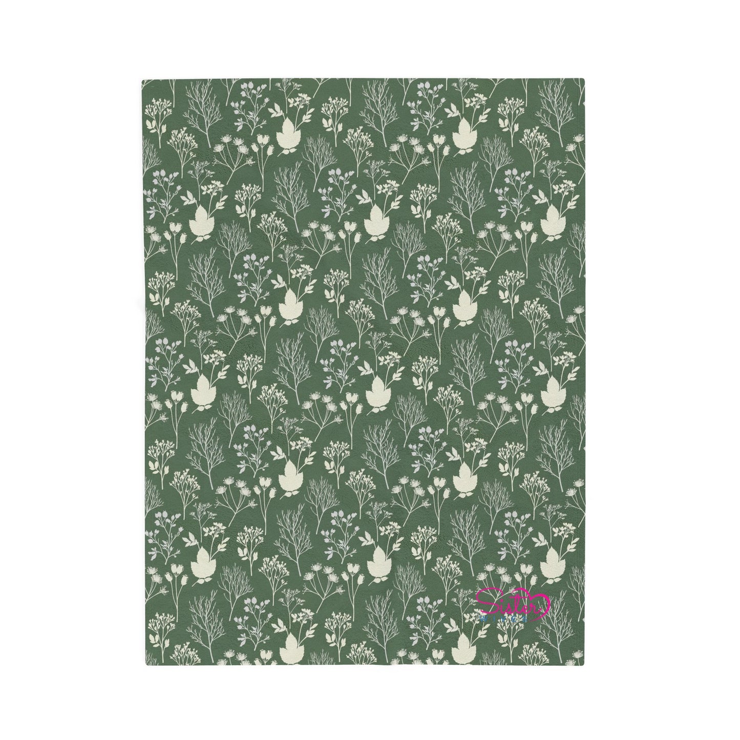 Green Botanical Plush Blanket | Woodland Floral Throw | Polyamory & ENM Cozy Velveteen Blanket | Chosen Family Home Decor