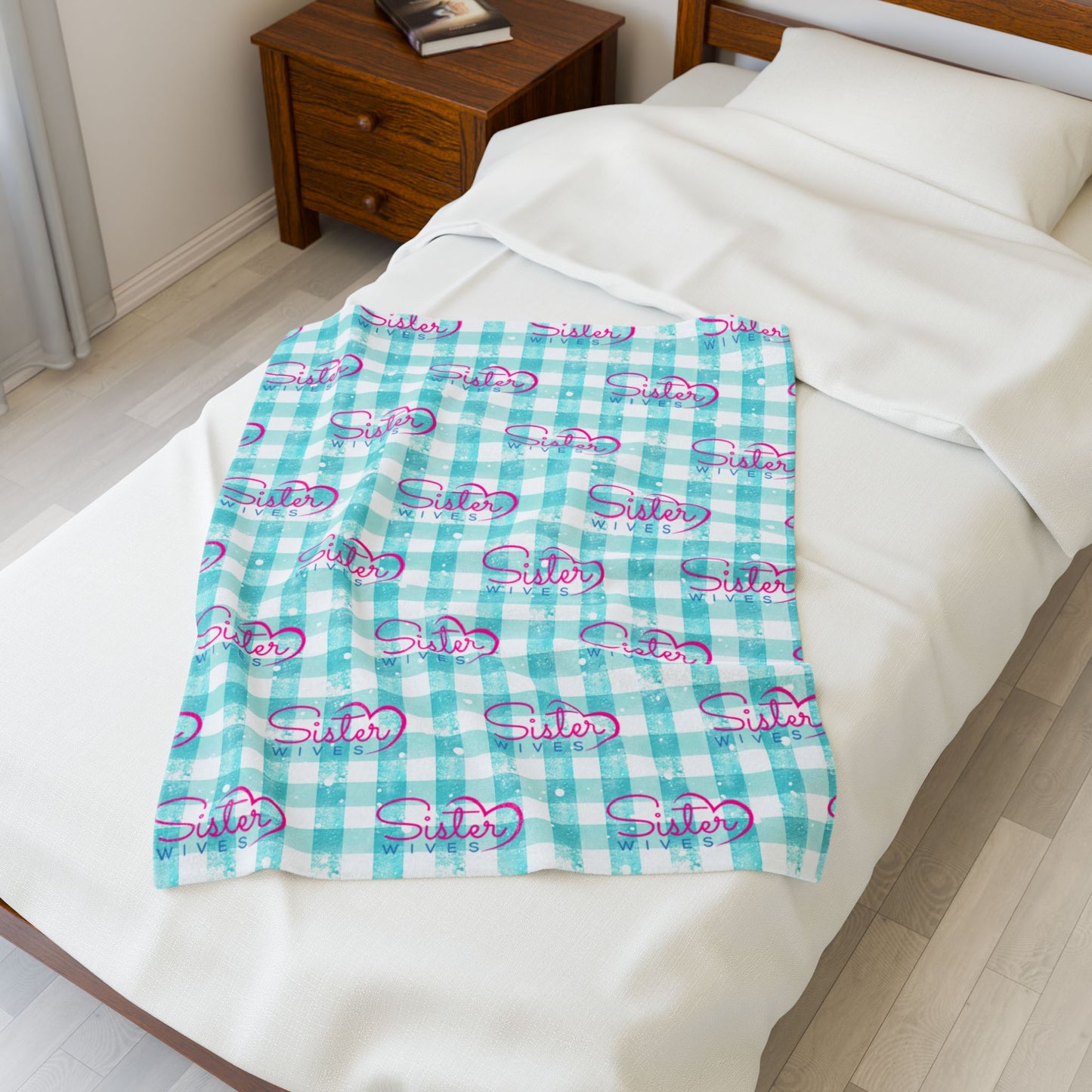 Sister Wives Light Blue Gingham Velveteen Plush Blanket