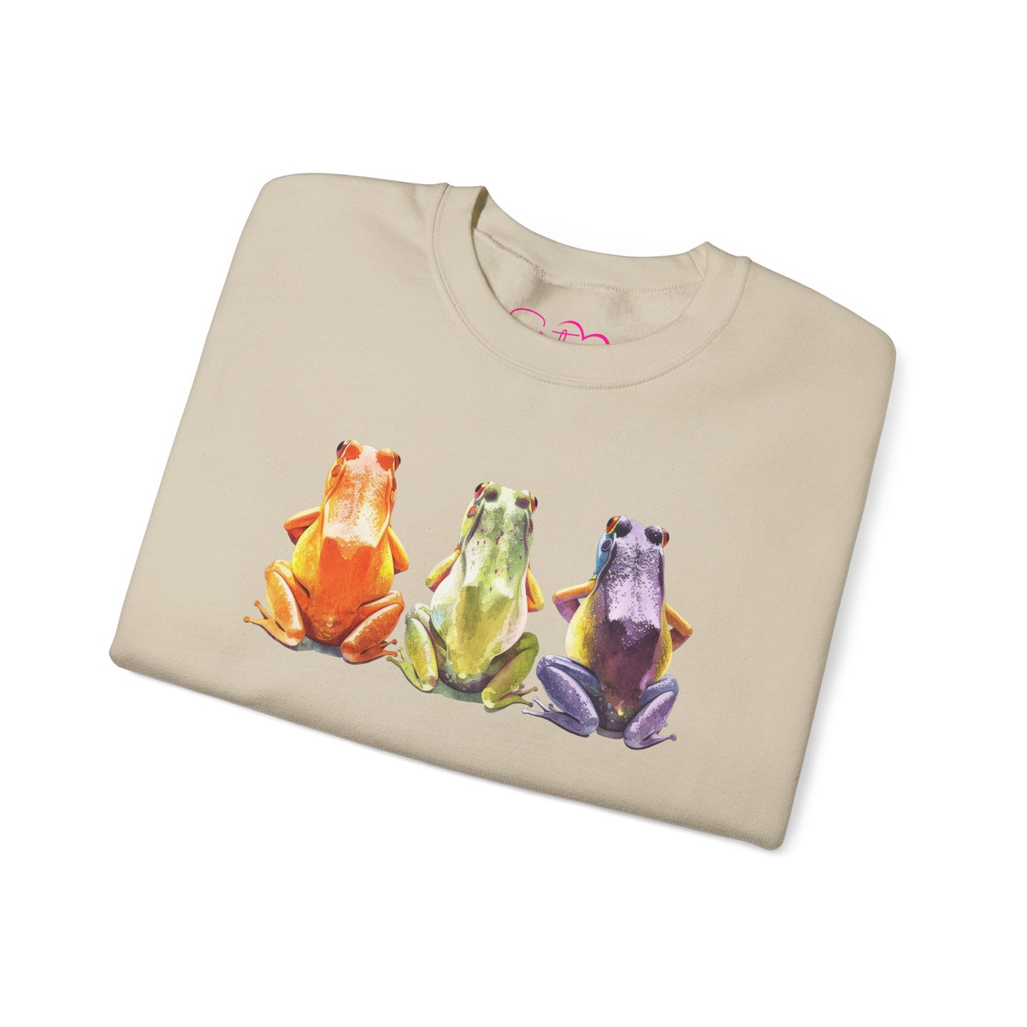 Three Frogs Crewneck Sweatshirt | Chosen Family Symbol Pullover | Polyamory & ENM Cozy Apparel | Whimsical Nature Graphic Sweatshirt