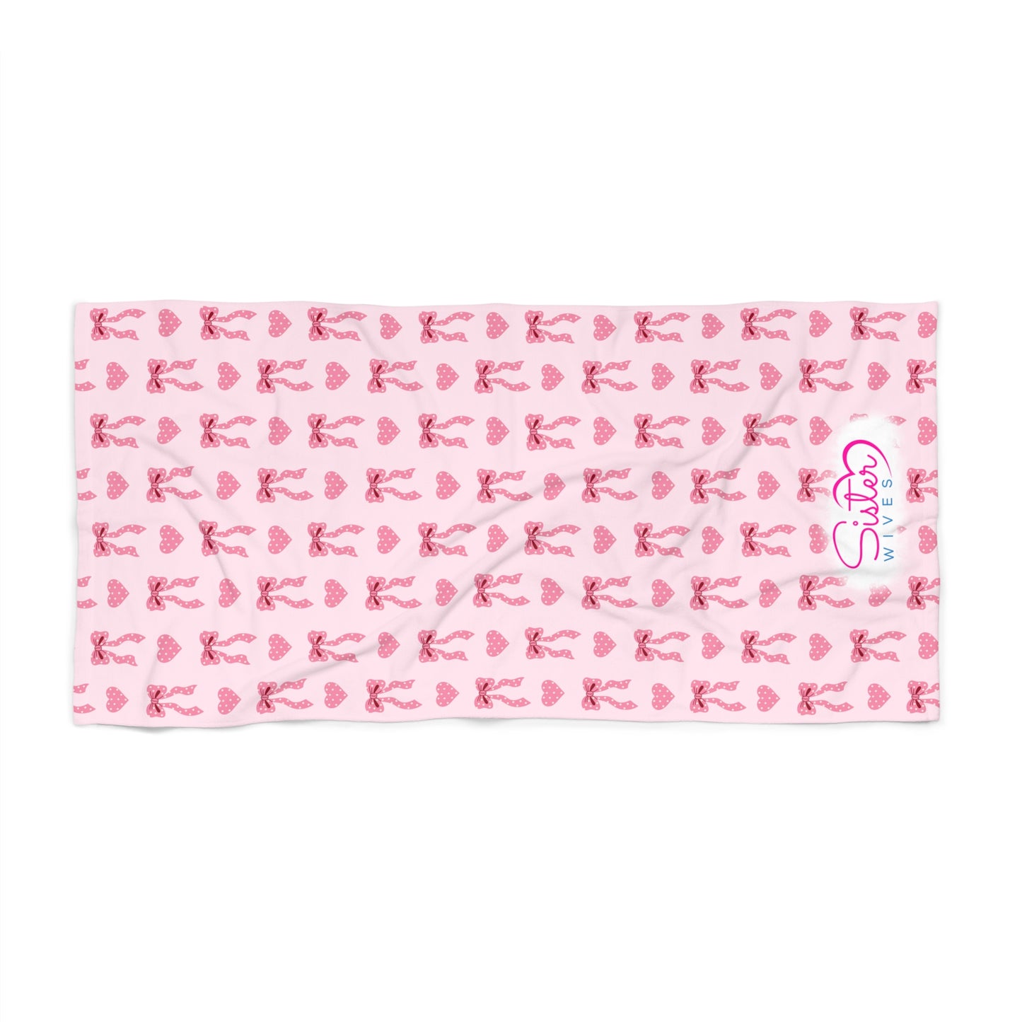 Pink Hearts & Coquette Bow Beach Towel | Polyamory & ENM Friendly | Lifestyle Cruise, Resort & Pride Towel | Sisterwives Pool & Beach Towel
