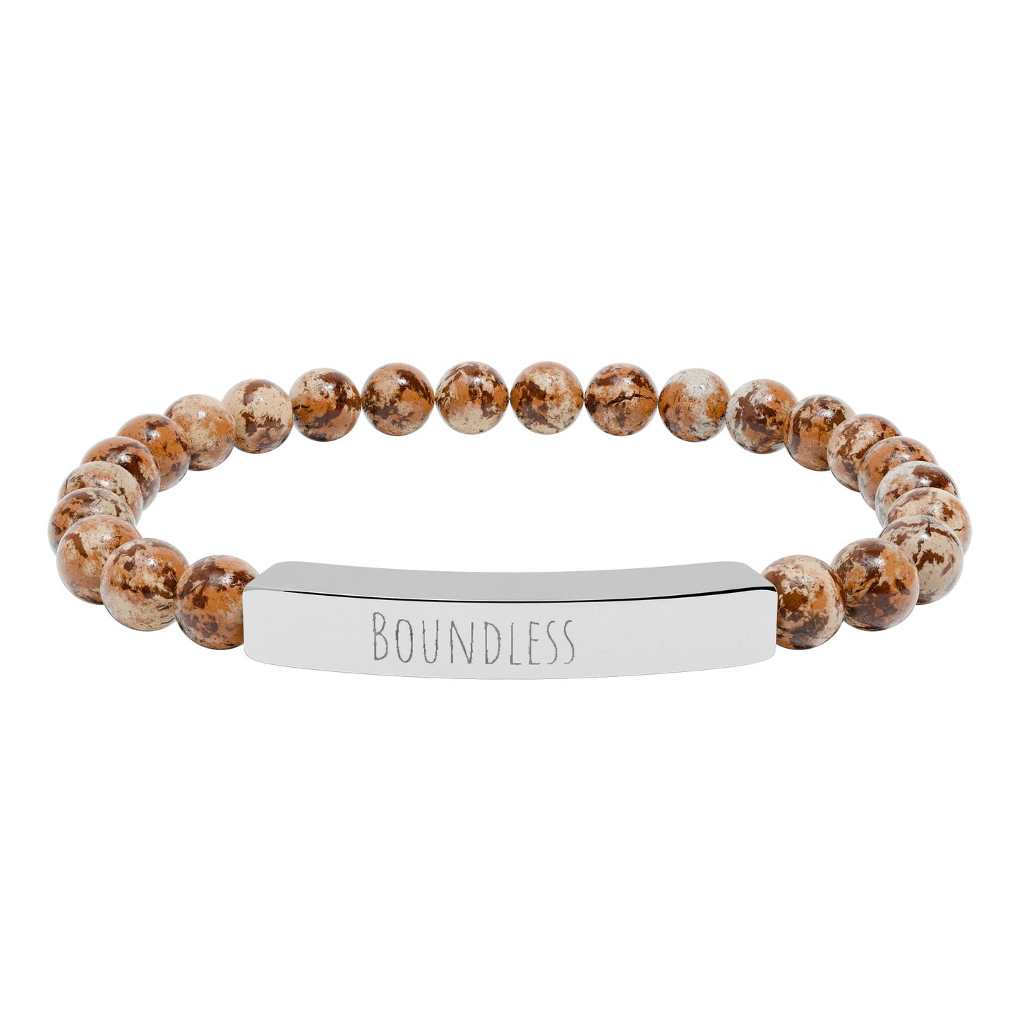 “Boundless” Natural Stone Stretch Bar Bracelet – Engraved Stainless Steel ID Bracelet, Polyamory & ENM Jewelry, Minimalist Relationship Symbol