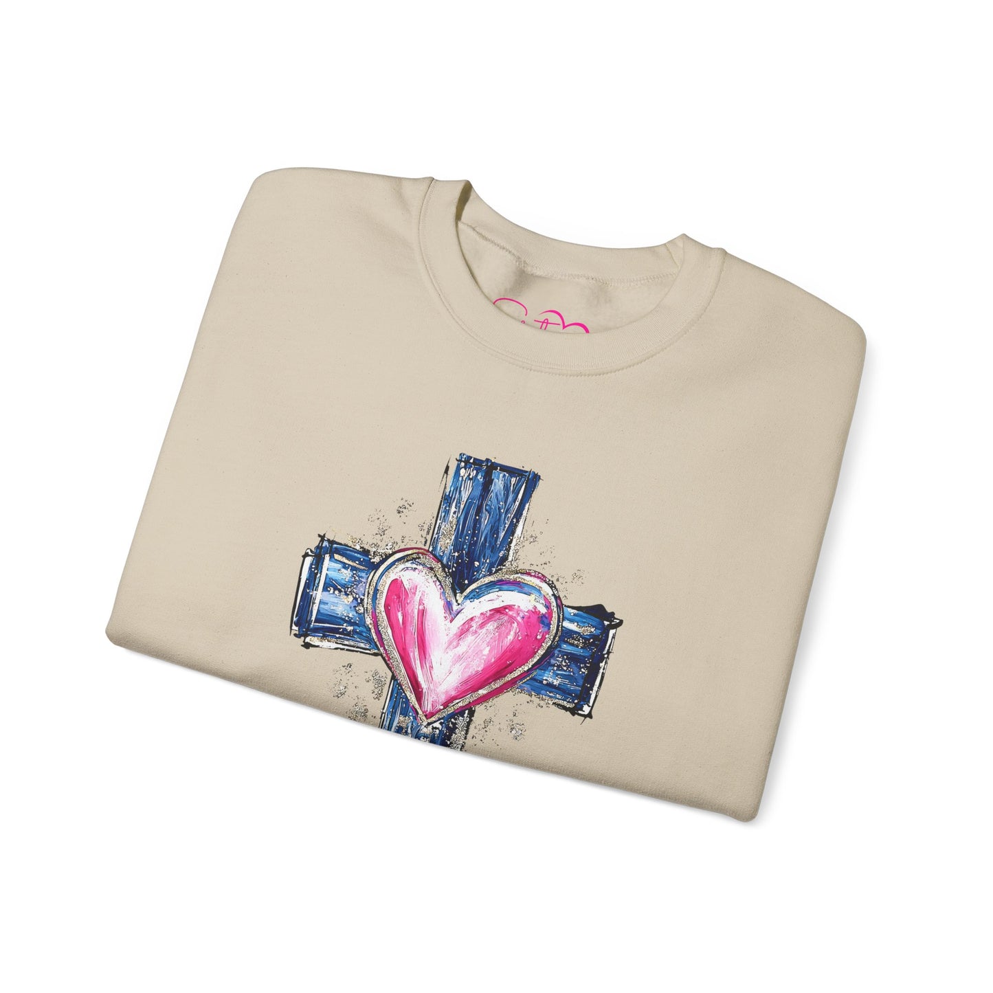 Cross with Heart Crewneck Sweatshirt | Love-Centered Faith Pullover | Inclusive Christian Apparel | Cozy Spiritual Sweatshirt