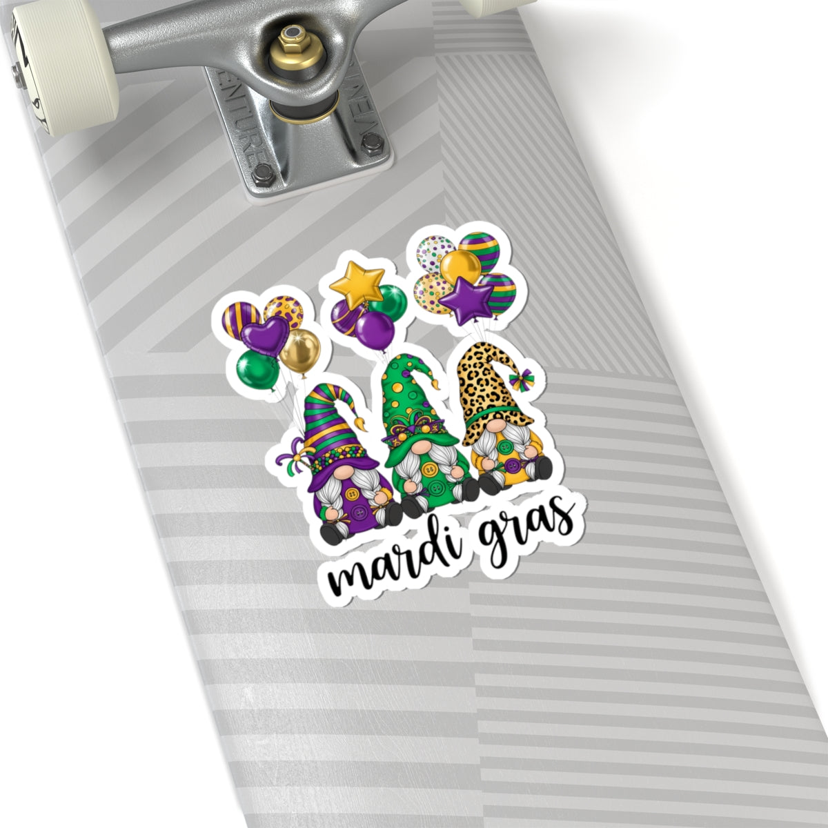 Mardi Gras Throuple Gnomes Kiss-Cut Sticker | Polyamory ENM Pride Vinyl Decal | Chosen Family Gnome Sticker | Mardi Gras Laptop Sticker