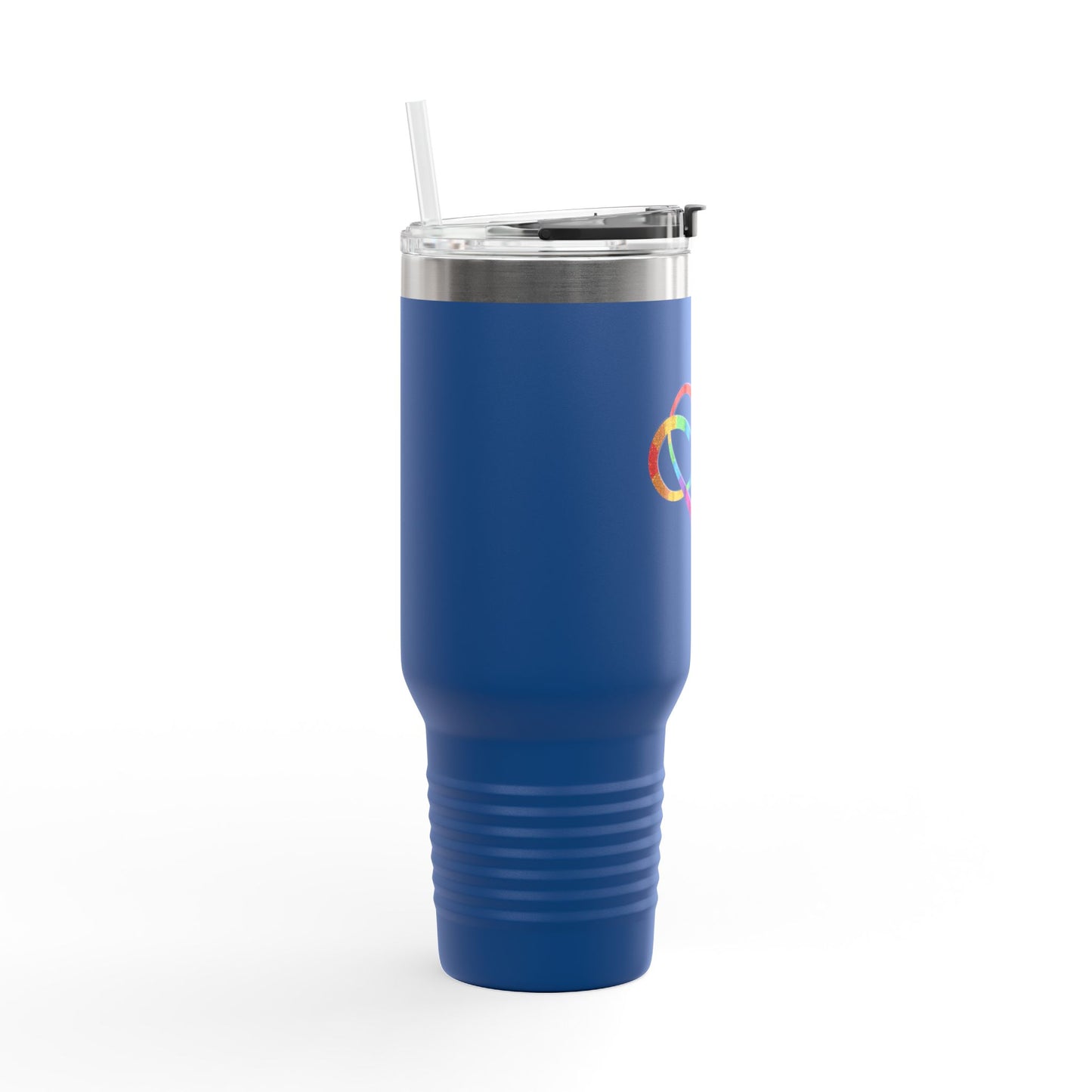 40oz Insulated Travel Mug – Rainbow Heart Infinity Logo, Double-Wall Stainless Tumbler