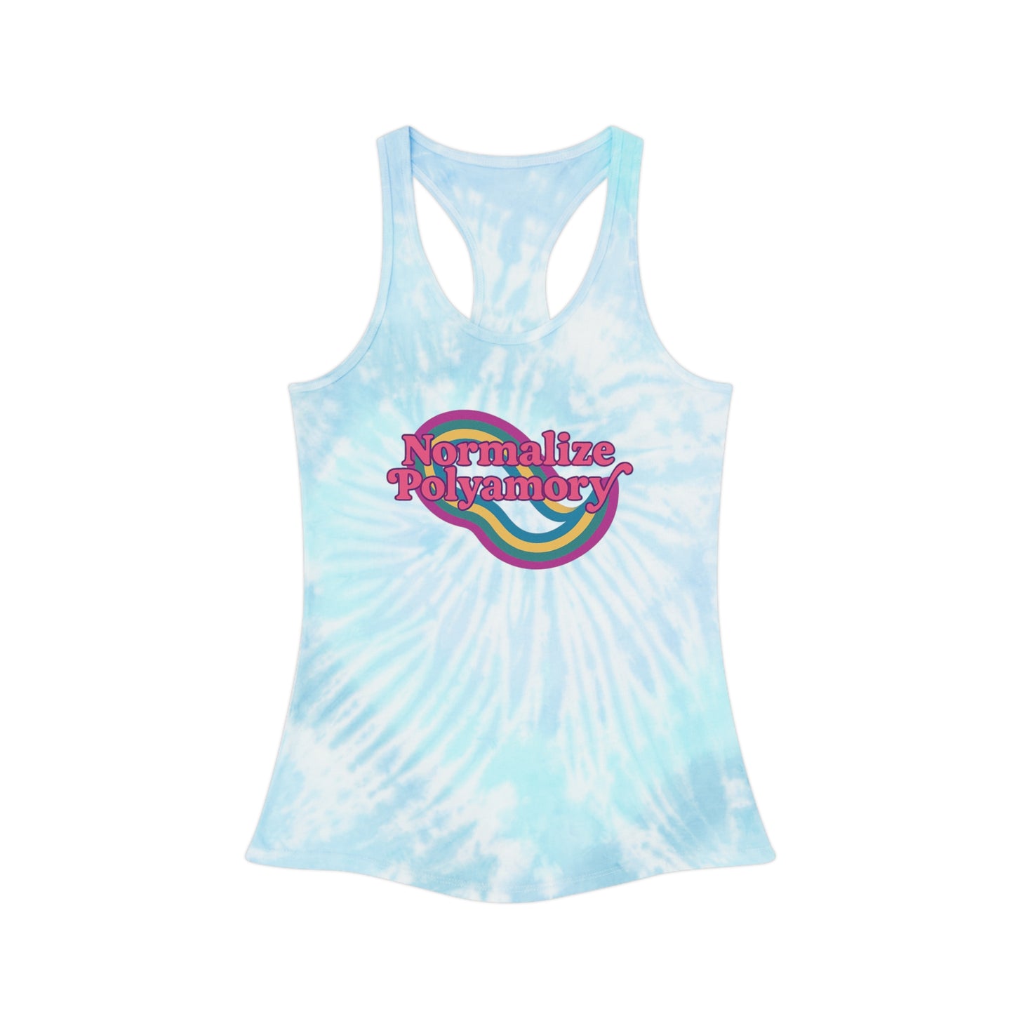 Normalize Polyamory Retro Tie Dye Racerback Tank Top, ethical nonmonogamy, Sisterwives, Polyamory Tank Top