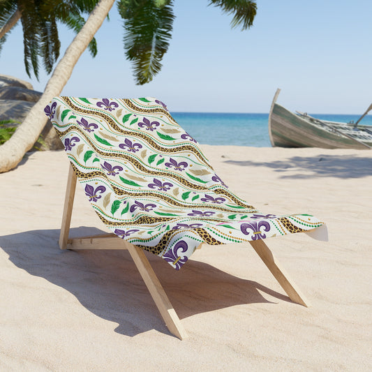 Mardi Gras Cheetah Print Beach Towel | Polyamory ENM Friendly | Matching Couple & Throuple Towel | Festival Cruise Pool & Resort Towel