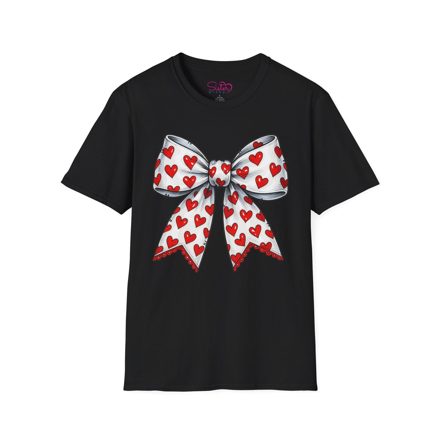 Valentine's Day Red Coquette Bow Shirt – Flirty Valentine Bow T-Shirt, Polyamory ENM Non-Monogamy Symbol Tee, Unisex Gildan 64000