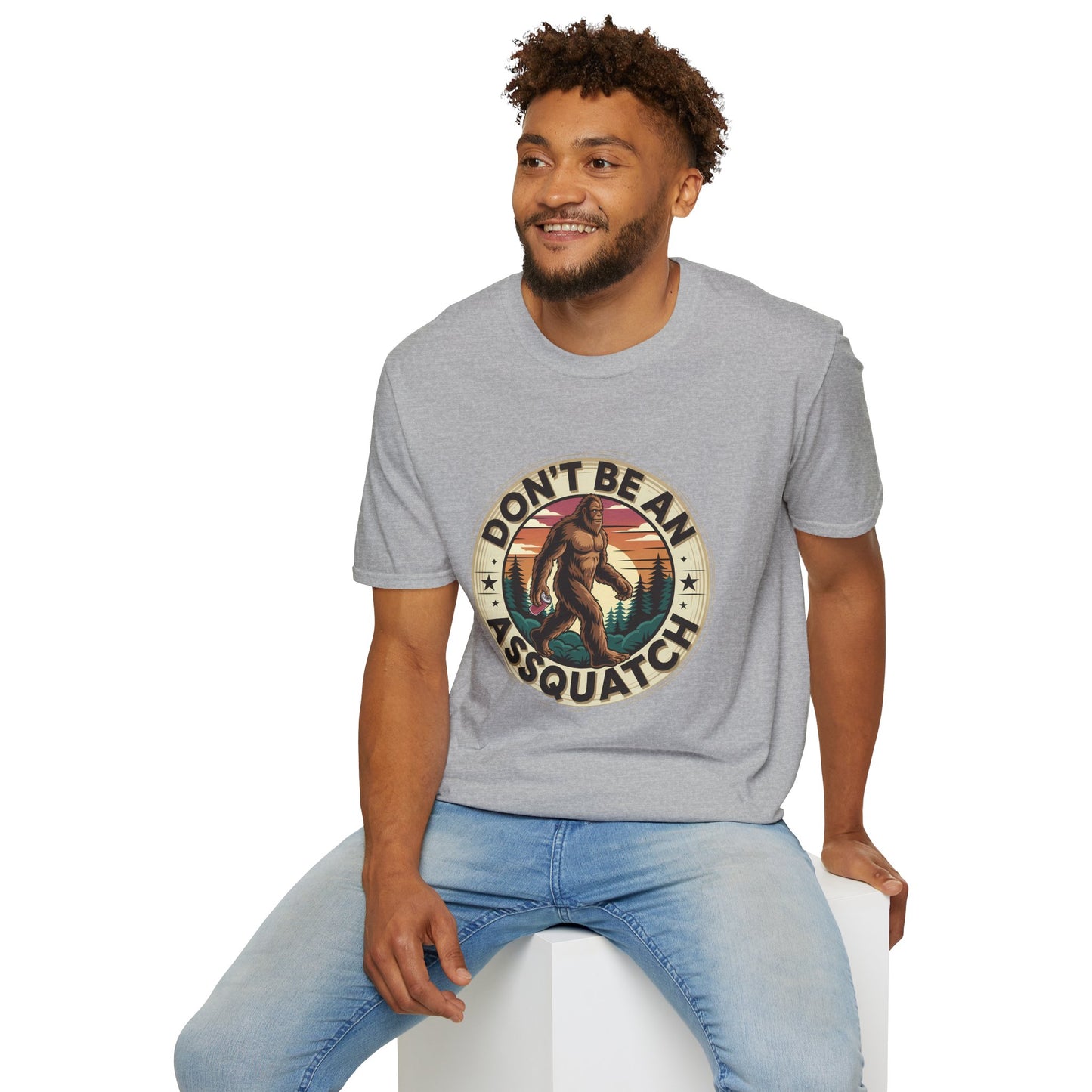 Don’t Be an Assquatch Shirt – Funny Bigfoot Graphic Tee, Sarcastic Sasquatch Shirt, Poly-Friendly ENM Unisex Gildan 64000