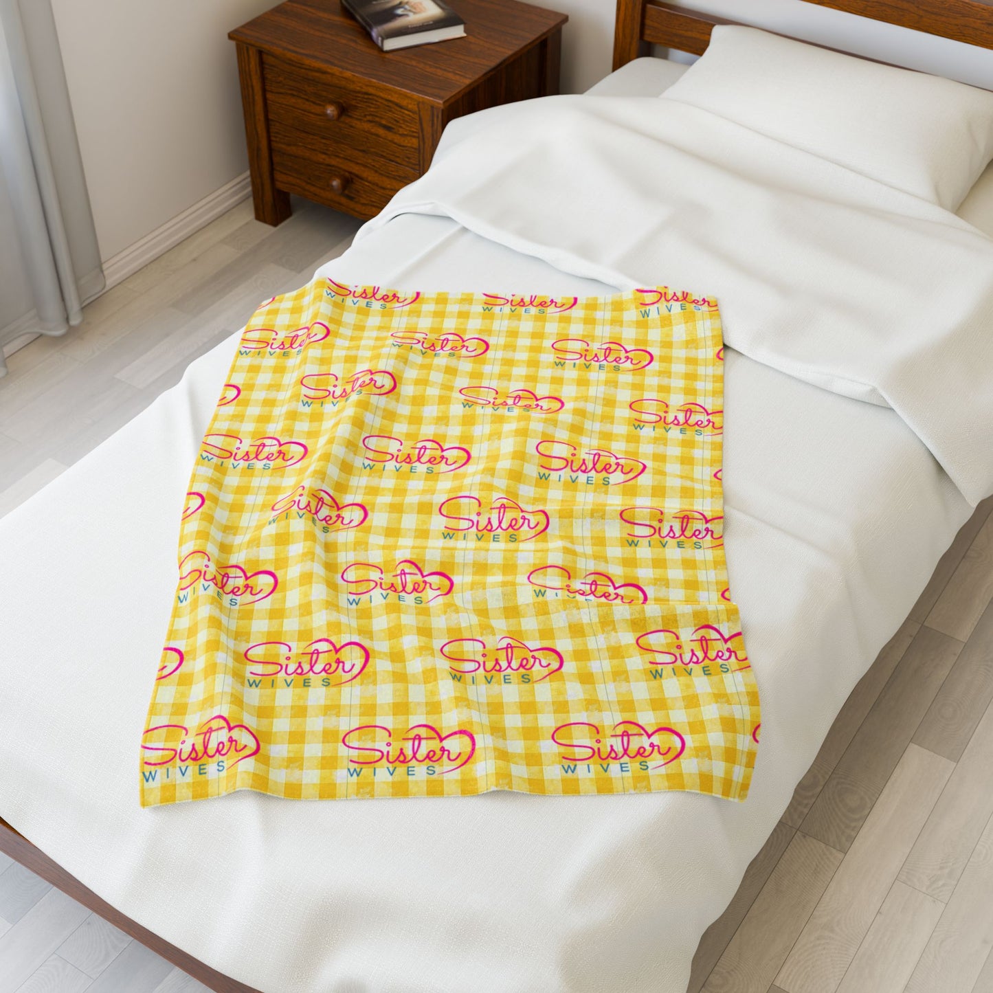 Sister Wives Light Sunflower Gingham Velveteen Plush Blanket