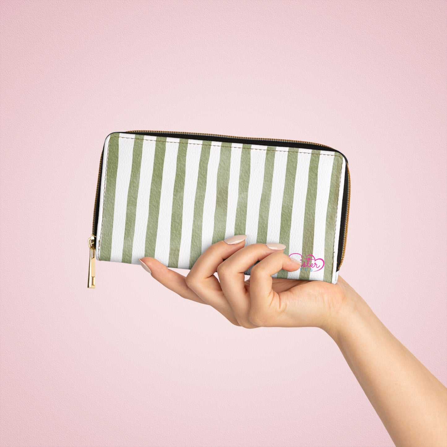 Stripe Zip Up Wallet – Polyamory Sisterwives ENM Friendly Wallet | Swinger Lifestyle Accessory | Minimalist Blush Stripe Zipper Wallet
