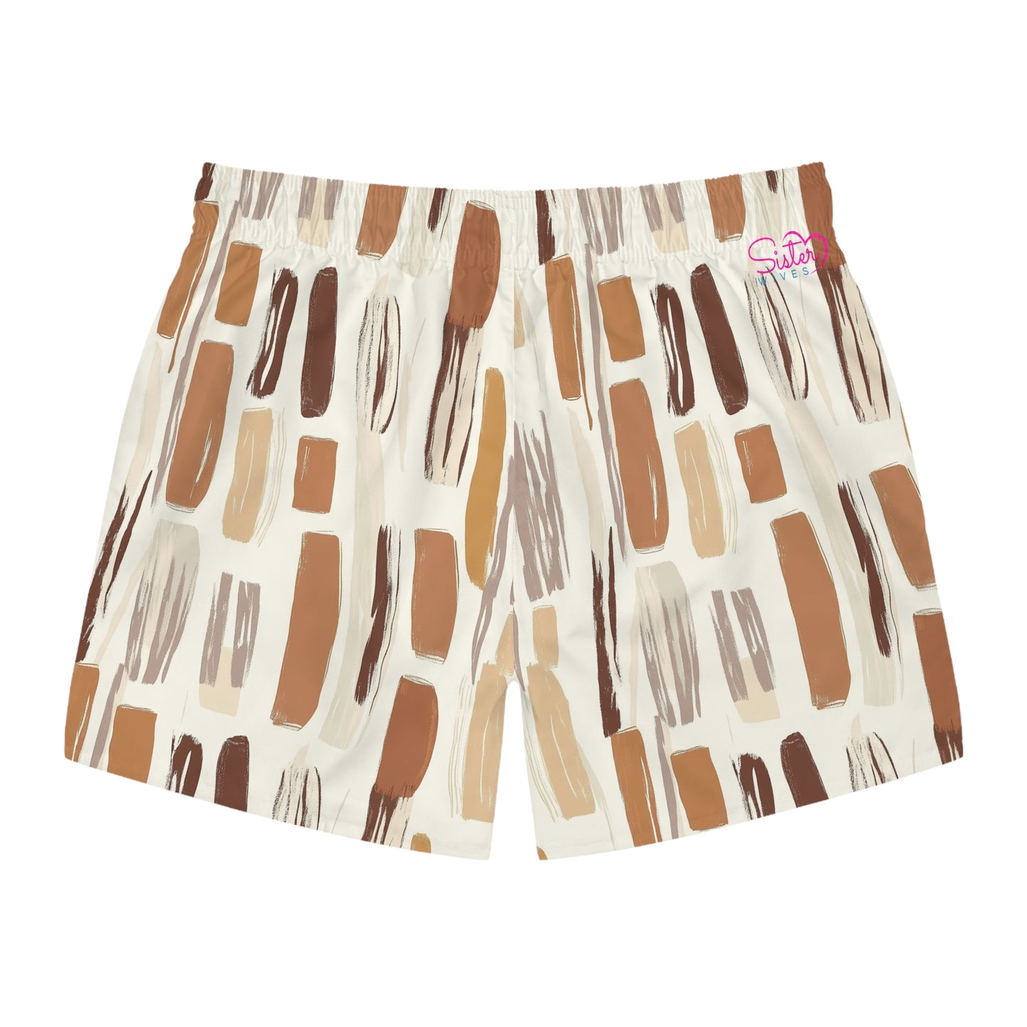 Men’s Boho Abstract Swim Trunks – Neutral Earth Tone Boardshorts | Modern Minimalist Swimwear | Fast-Dry Men’s Swim Shorts