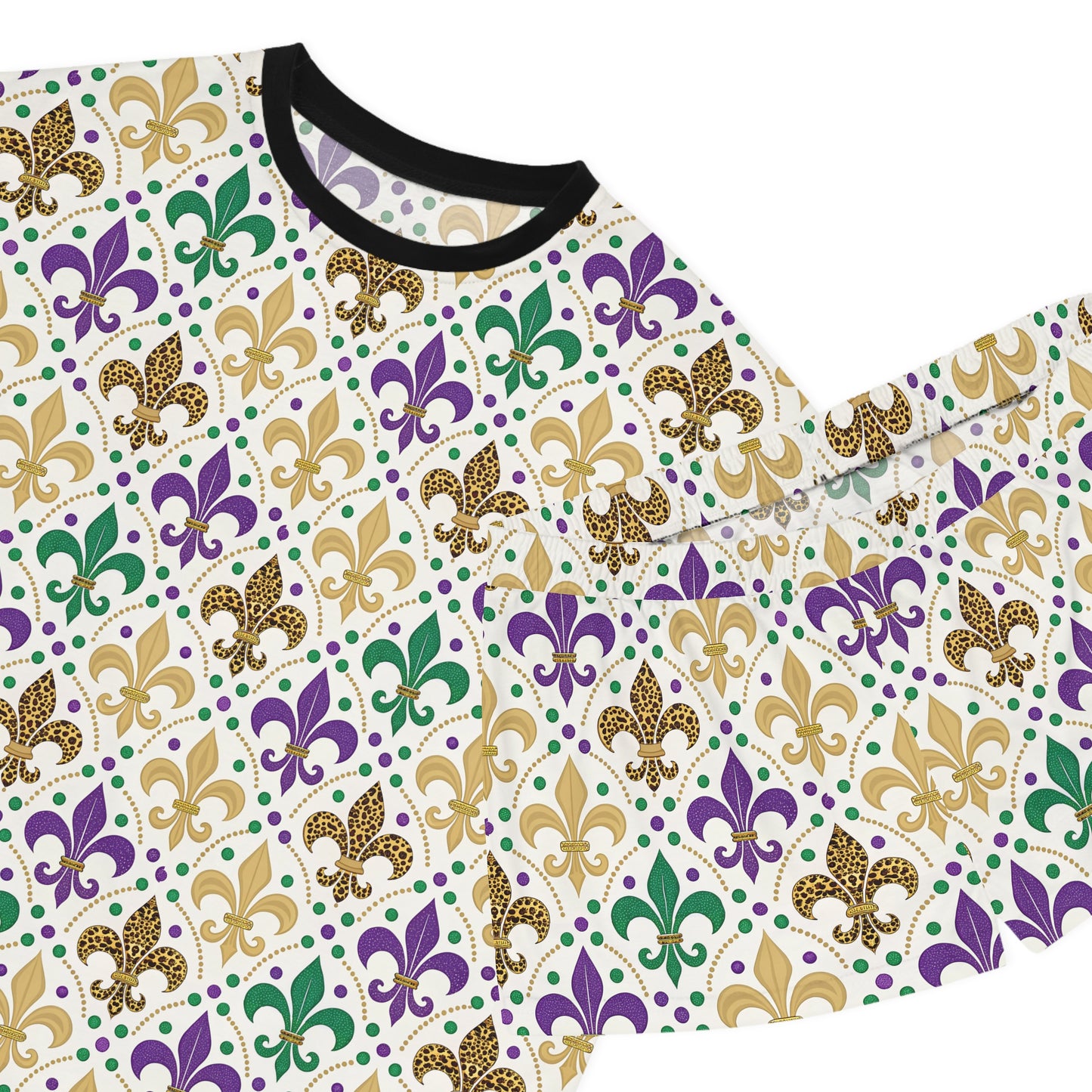 Mardi Gras Leopard Print Pajama Set – Animal Print Short Sleeve Sleepwear, Polyamory Friendly ENM Lounge Set, Bold Festival Pajamas