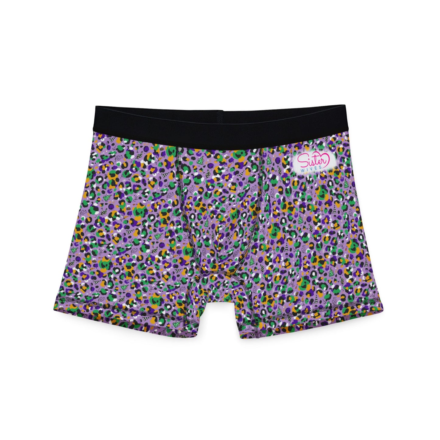 Mardi Gras Cheetah Print Men’s Boxer Briefs | Polyamory ENM Pride Underwear, Matching Couples Underwear