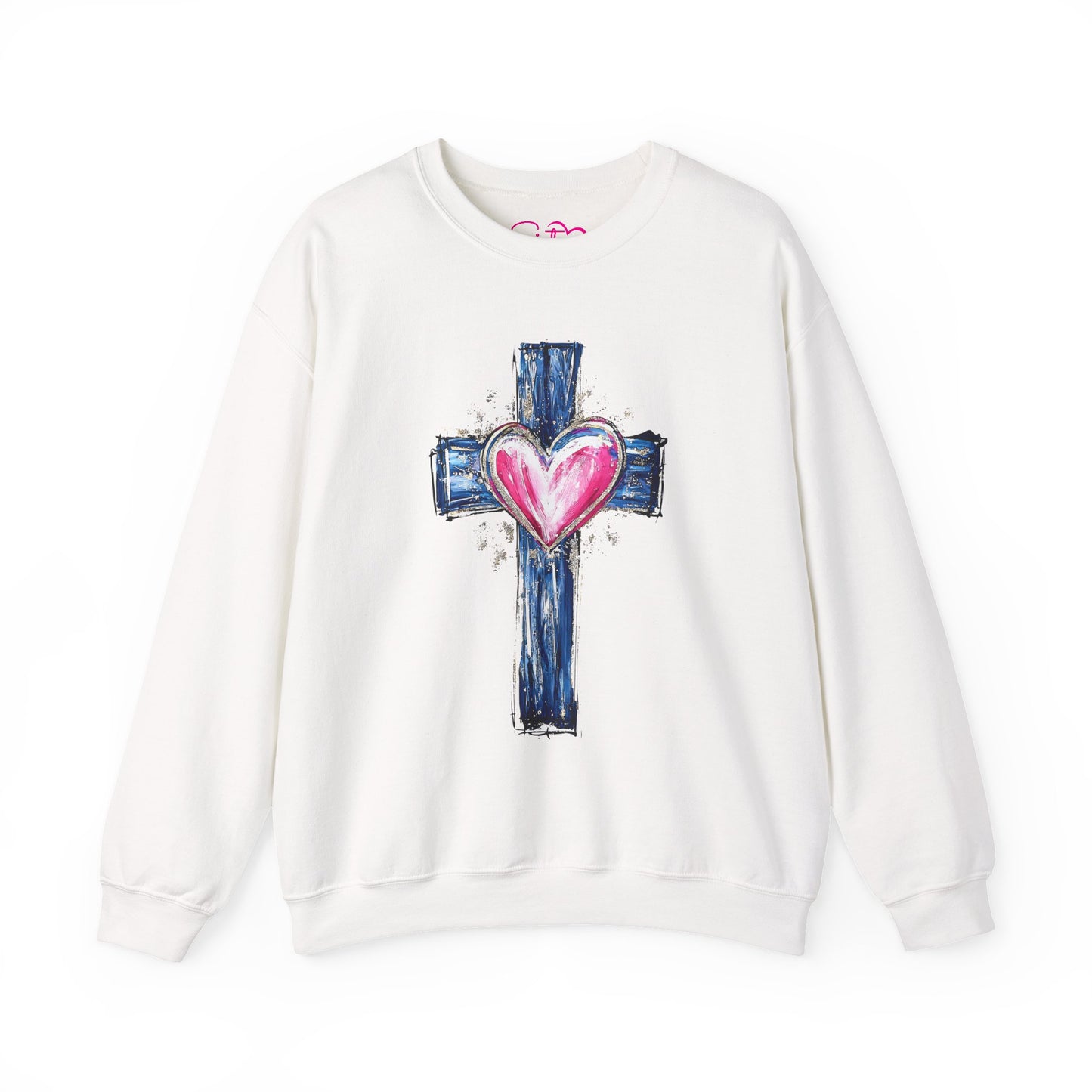 Cross with Heart Crewneck Sweatshirt | Love-Centered Faith Pullover | Inclusive Christian Apparel | Cozy Spiritual Sweatshirt