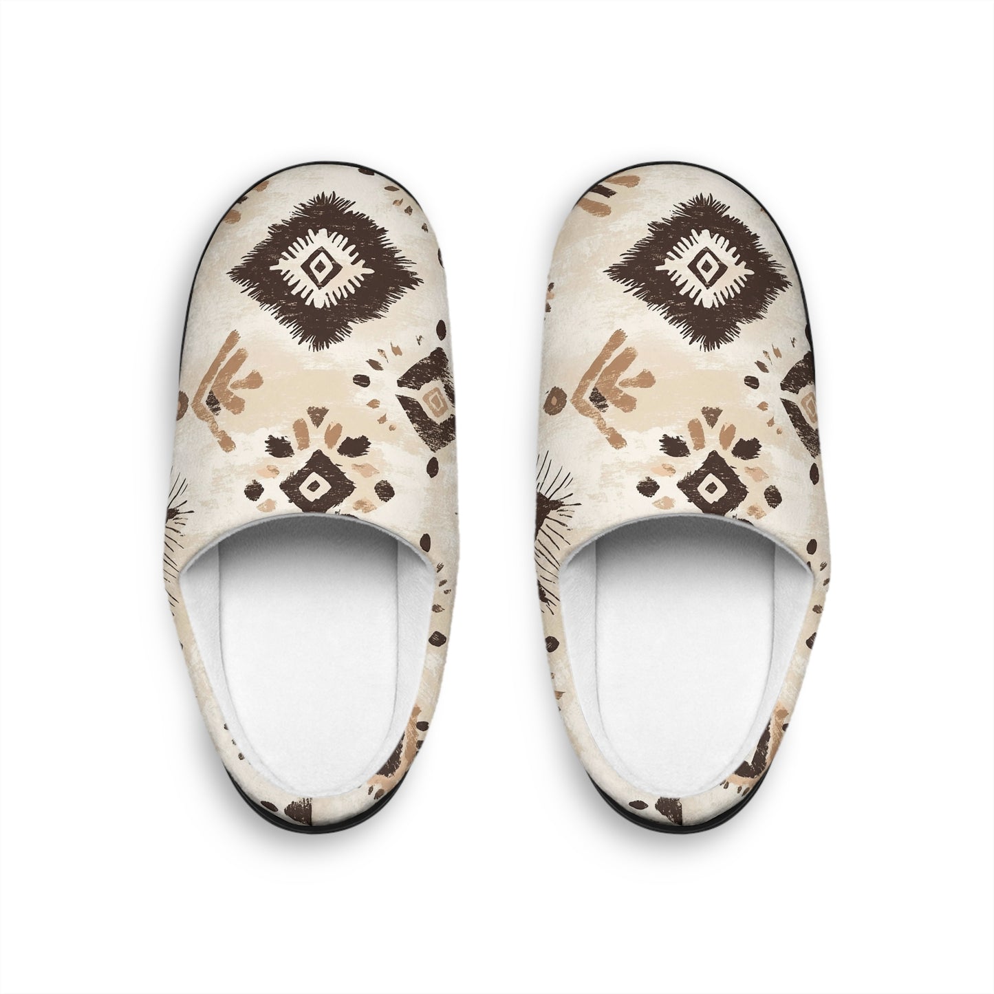 Men’s Neutral Boho Slippers – Abstract Earth Tone Indoor House Shoes | Modern Minimal Cozy Men’s Slippers | Non-Slip Loungewear